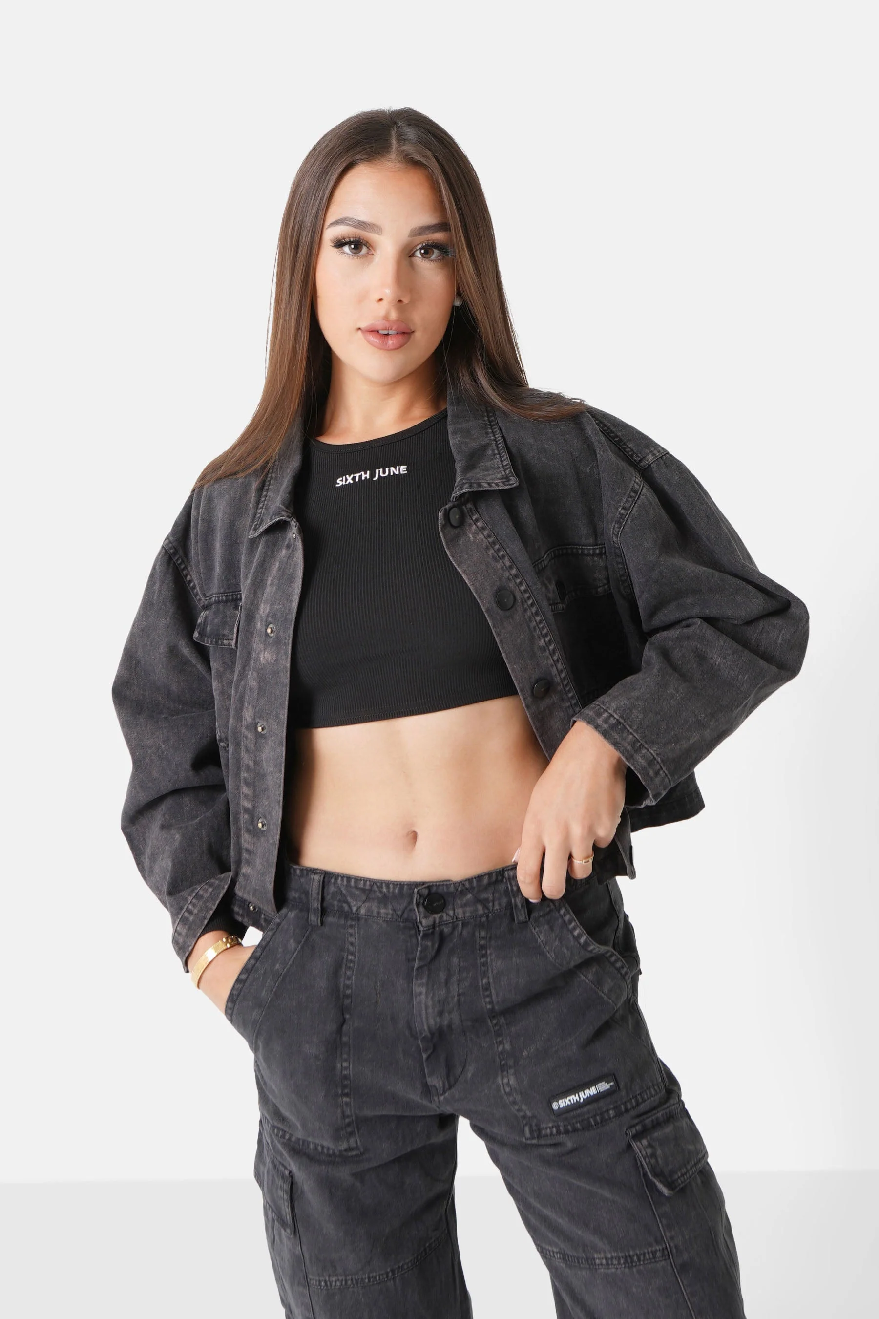 Veste délavée poches Noir
