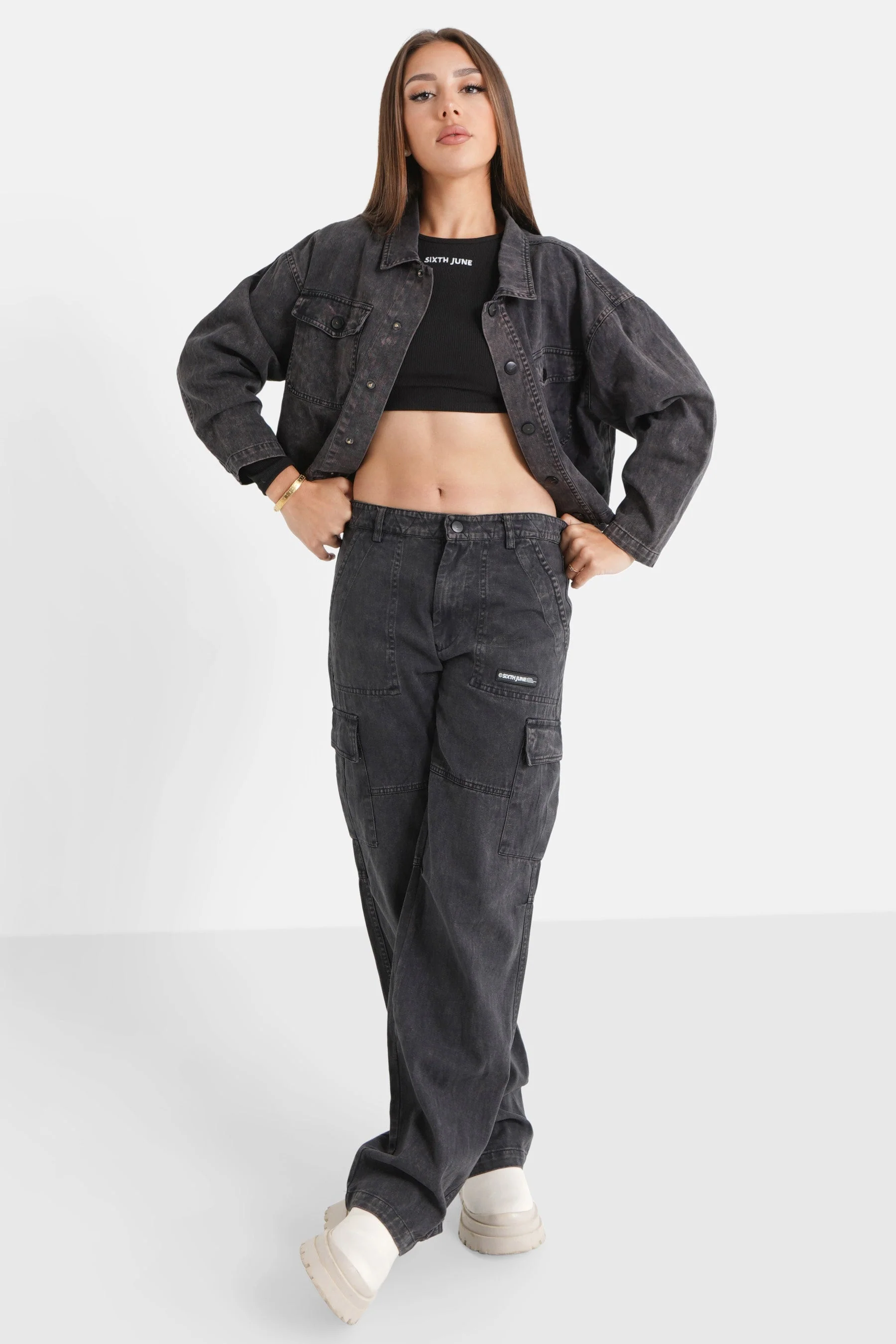 Veste délavée poches Noir - Image 2
