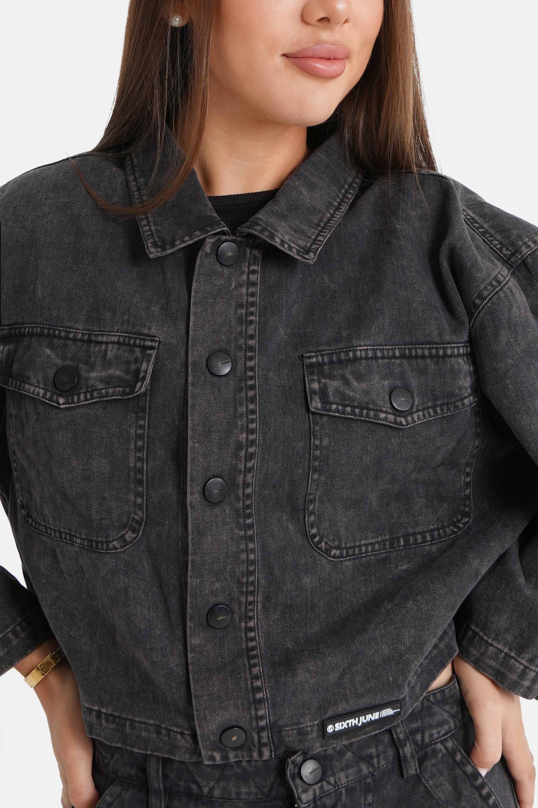 Veste délavée poches Noir - Image 3