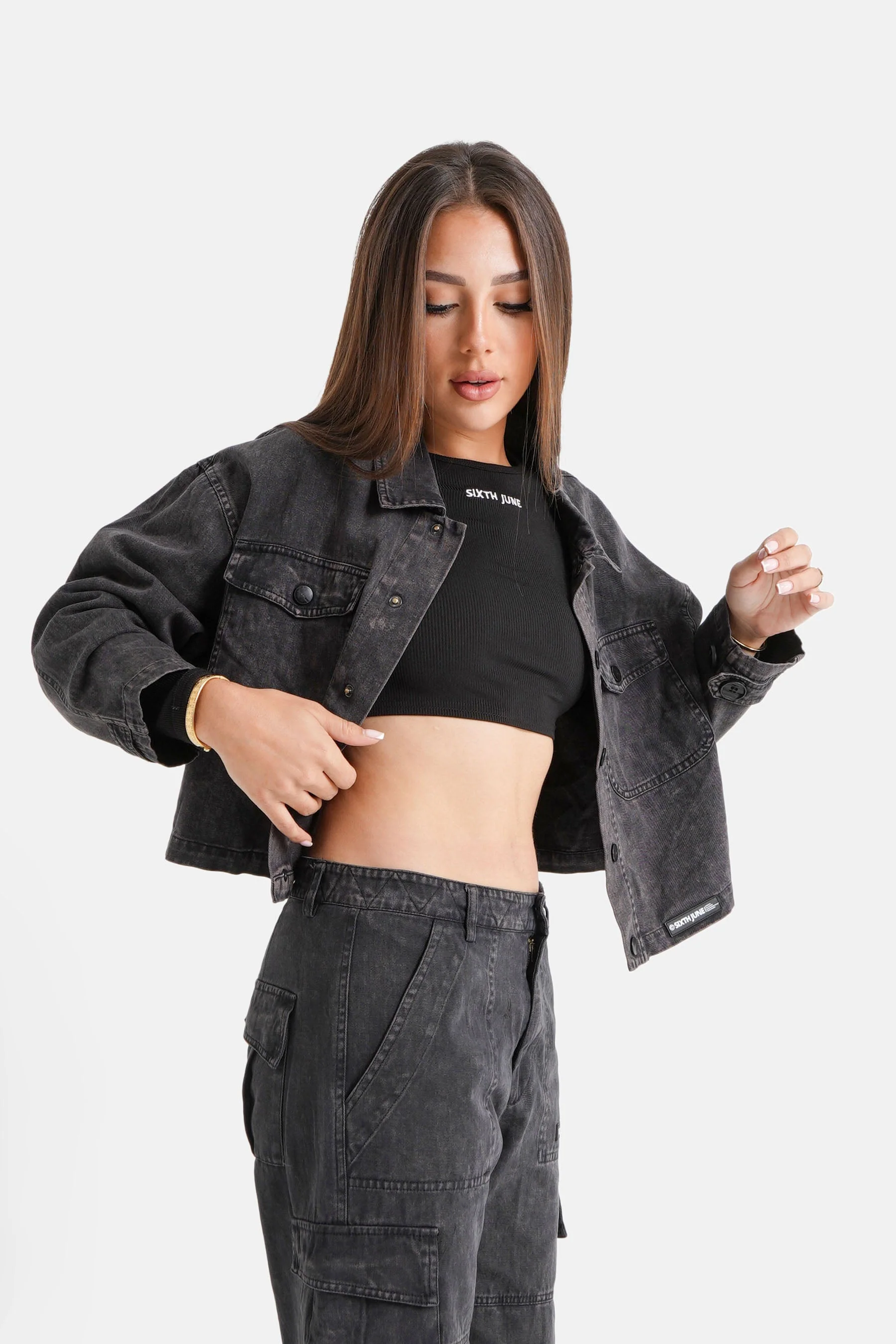 Veste délavée poches Noir - Image 4