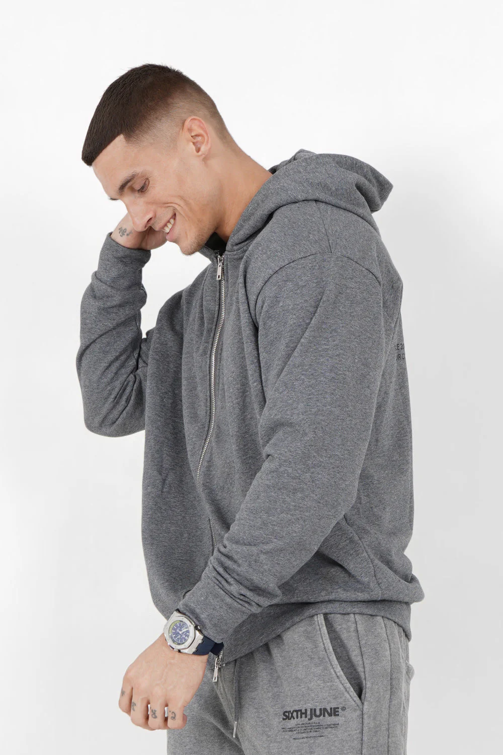 Gilet zippé capuche logo Gris foncé - Image 4