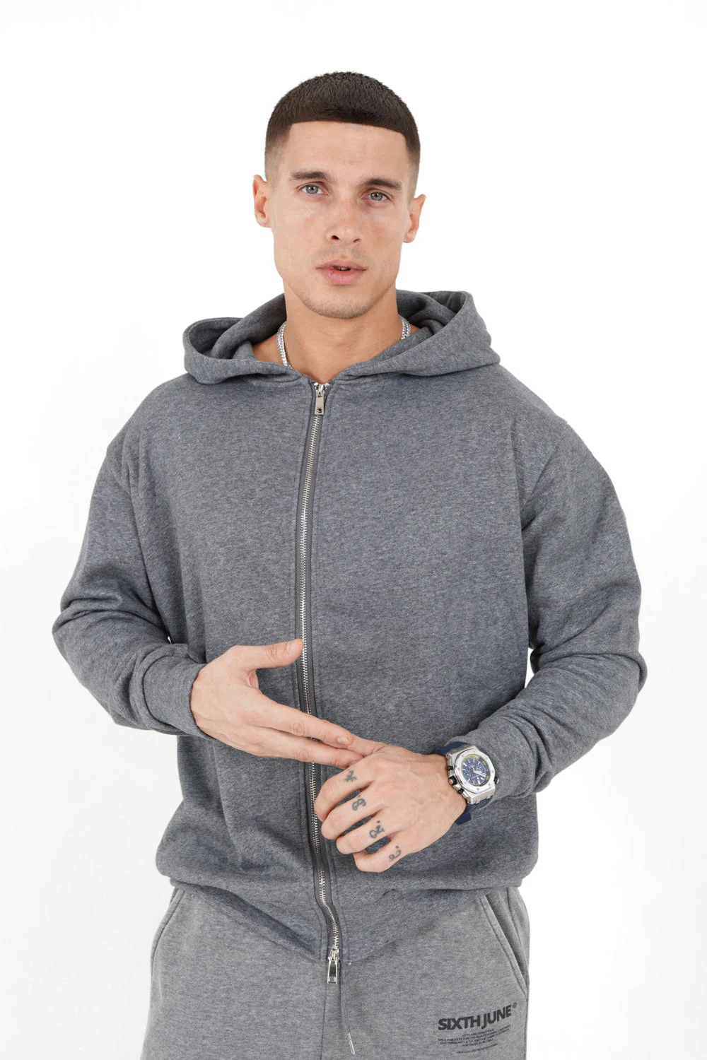 Gilet zippé capuche logo Gris foncé - Image 5