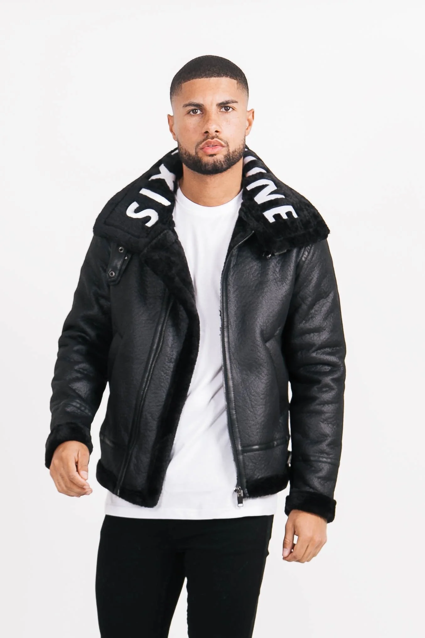 Veste aviateur sherpa col logo Noir