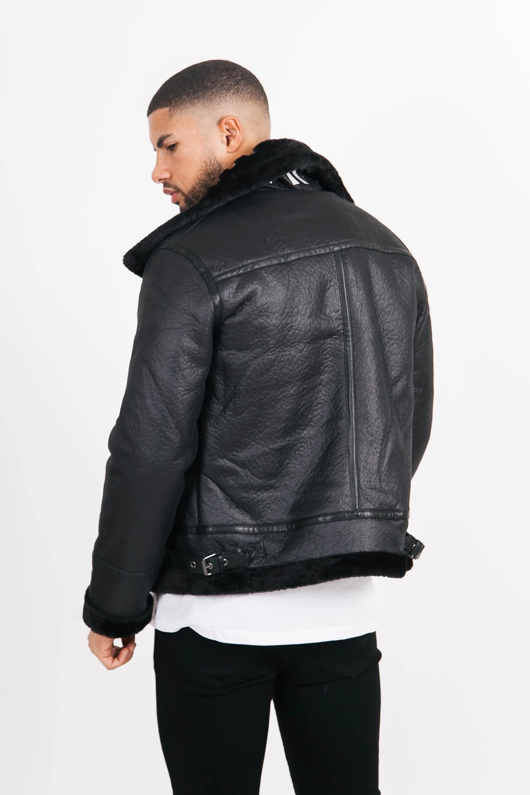 Veste aviateur sherpa col logo Noir - Image 5