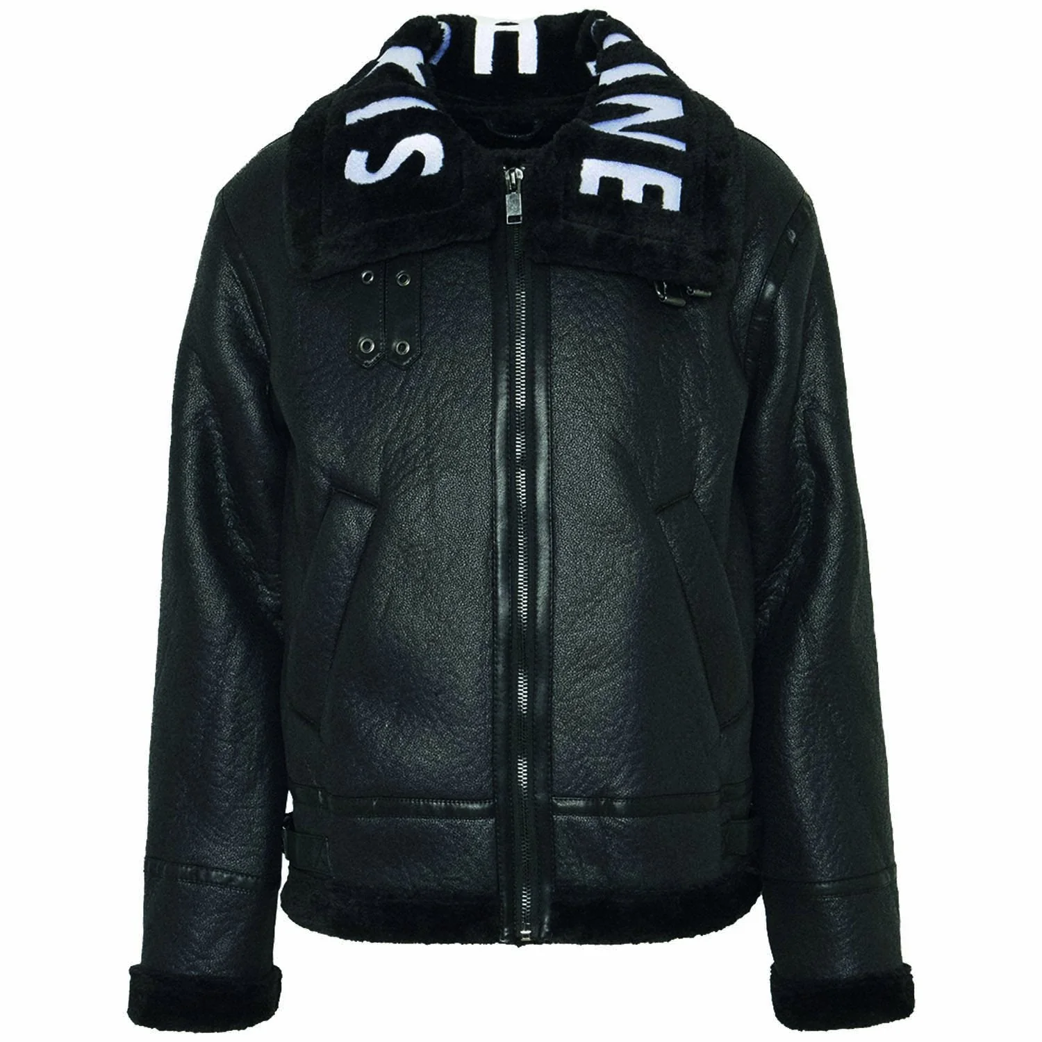 Veste aviateur sherpa col logo Noir - Image 6