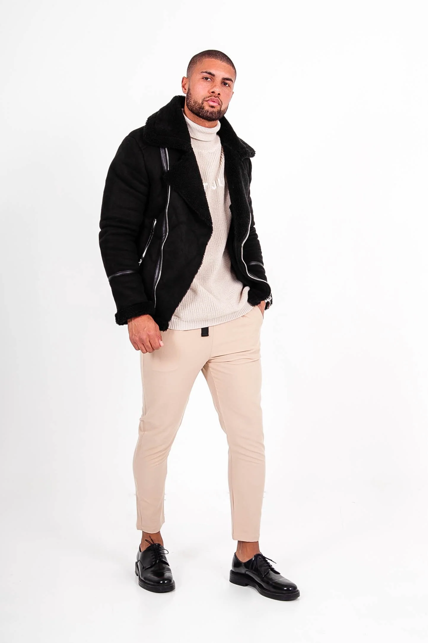 Veste aviateur simili cuir sherpa Noir - Image 2