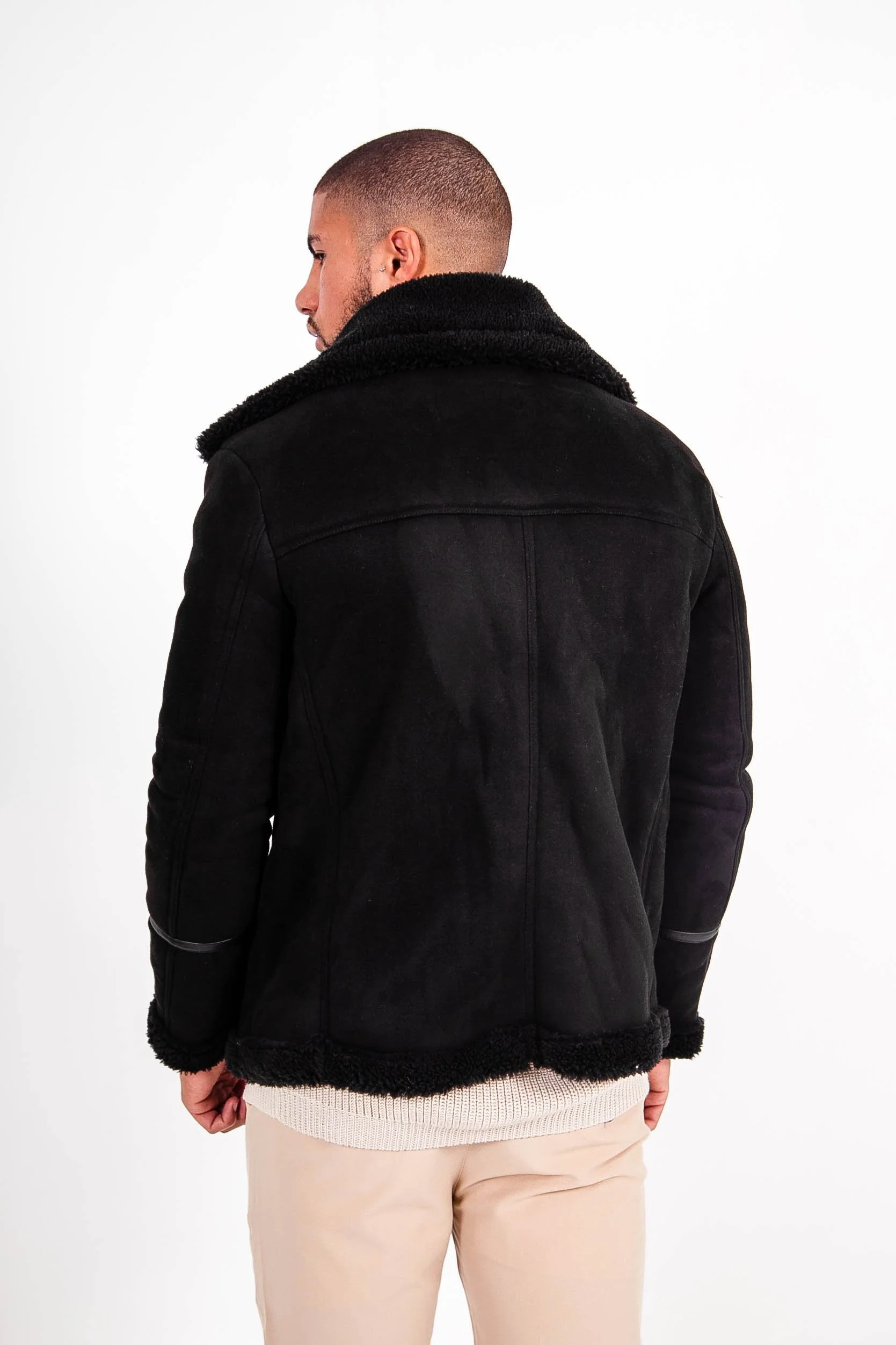 Veste aviateur simili cuir sherpa Noir - Image 5