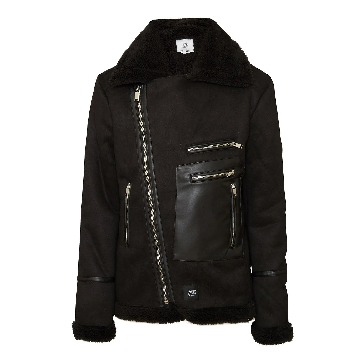 Veste aviateur simili cuir sherpa Noir - Image 6