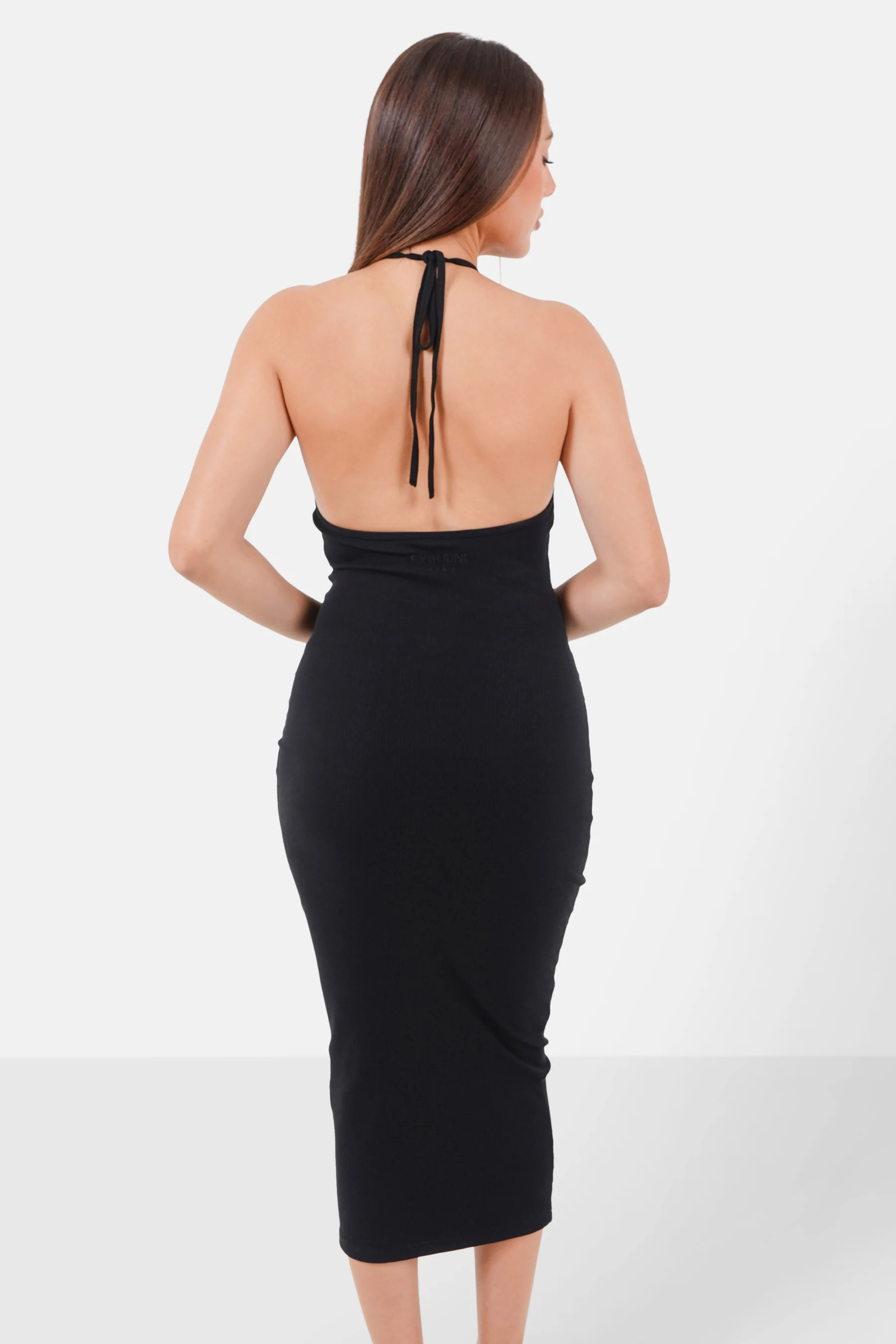 Robe dos nu plissé Noir - Image 5