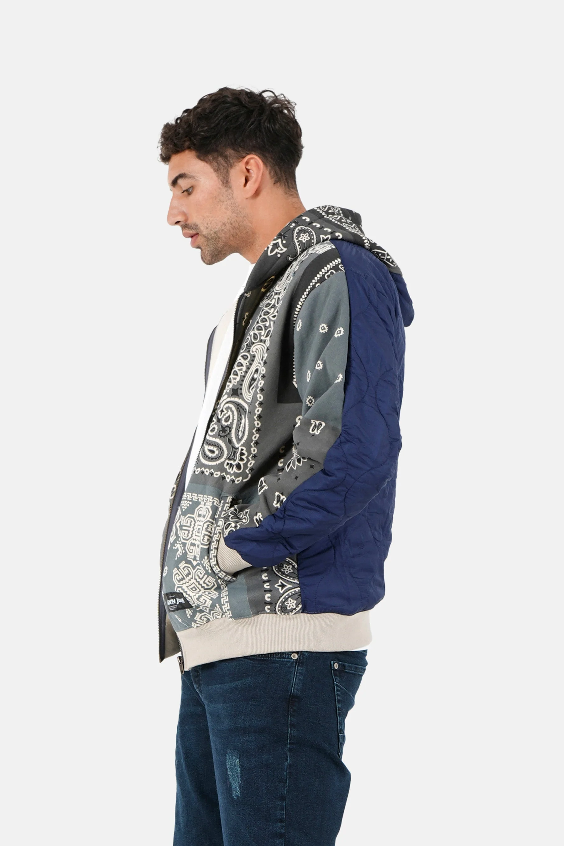 Gilet zippé bandana bicolore Gris - Image 4