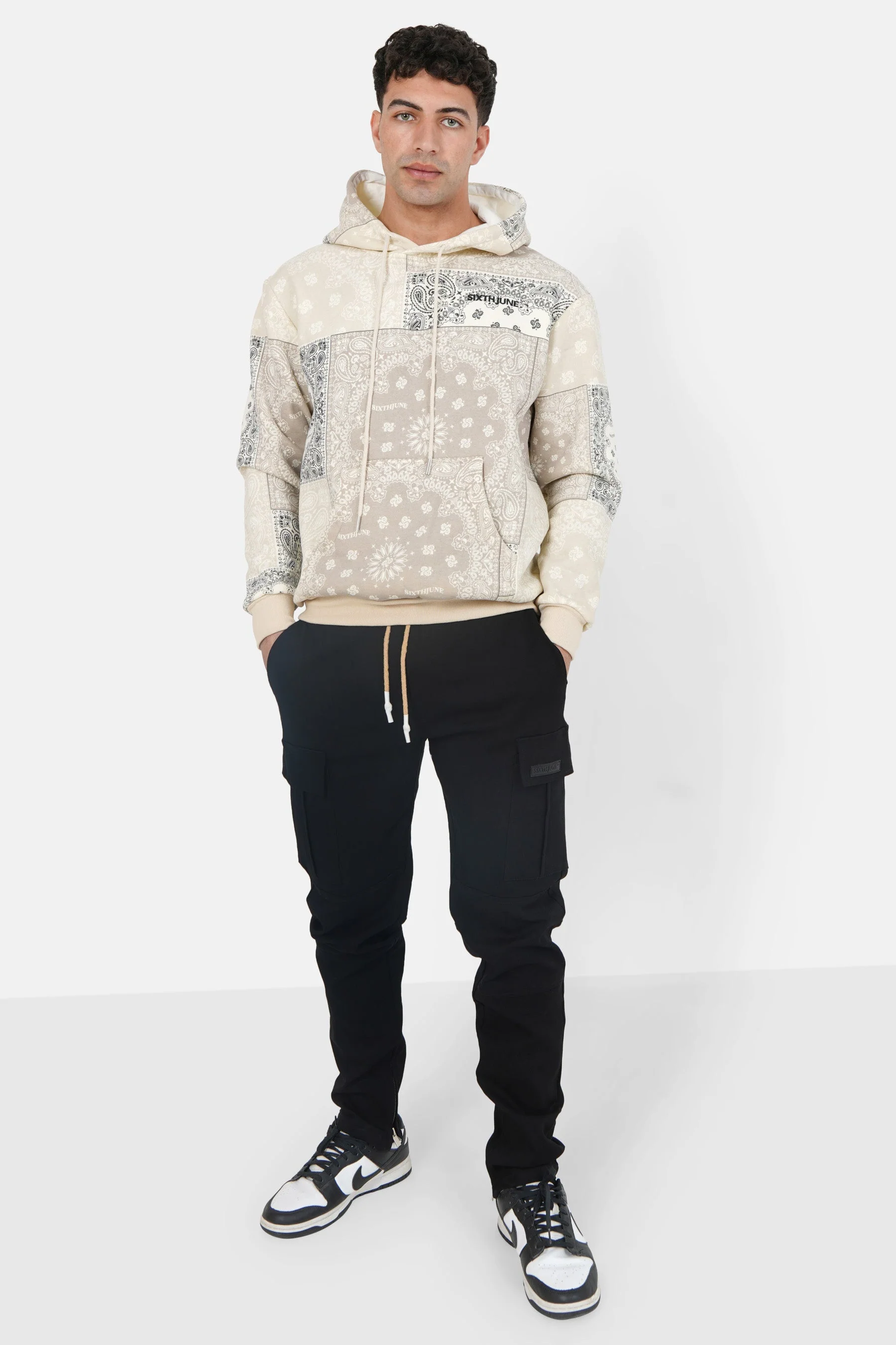 Sweatshirt capuche bandana patchwork Beige - Image 2
