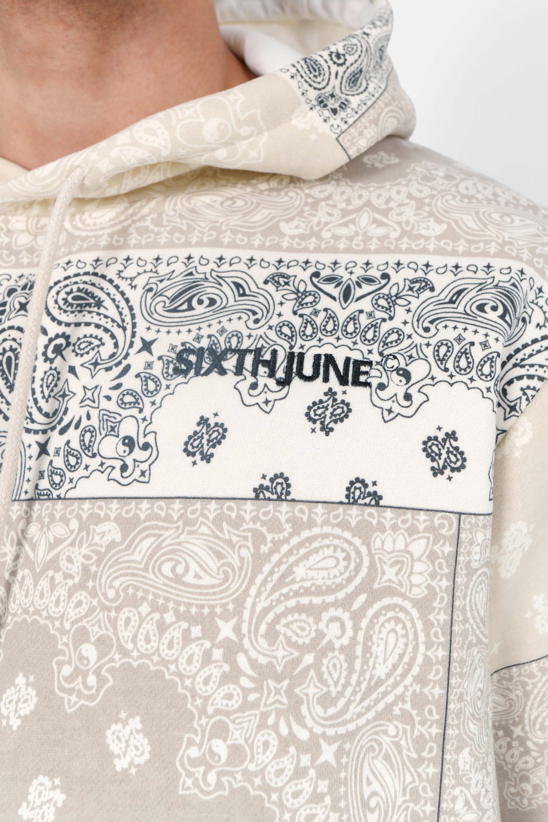 Sweatshirt capuche bandana patchwork Beige - Image 3