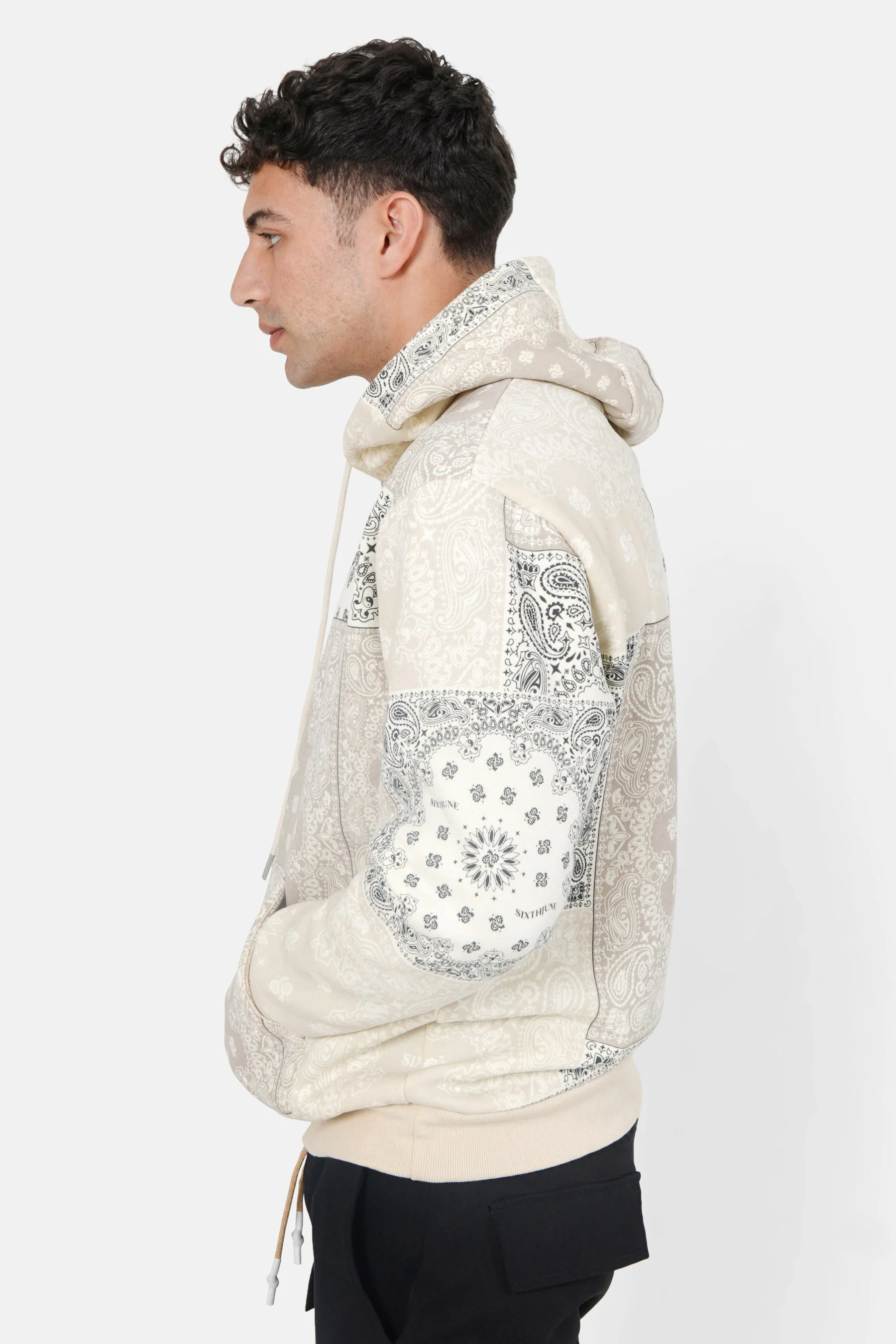 Sweatshirt capuche bandana patchwork Beige - Image 4