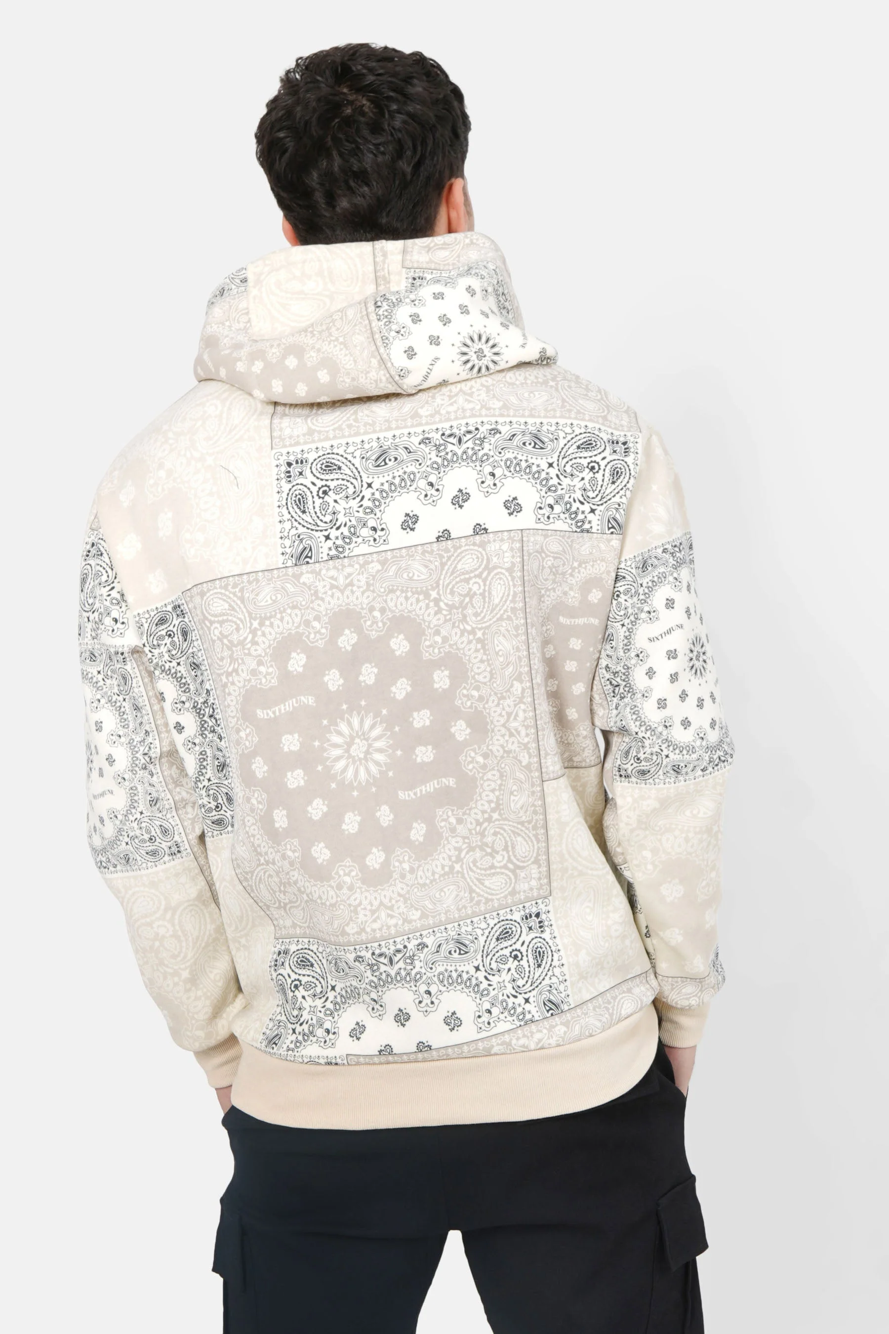 Sweatshirt capuche bandana patchwork Beige - Image 5