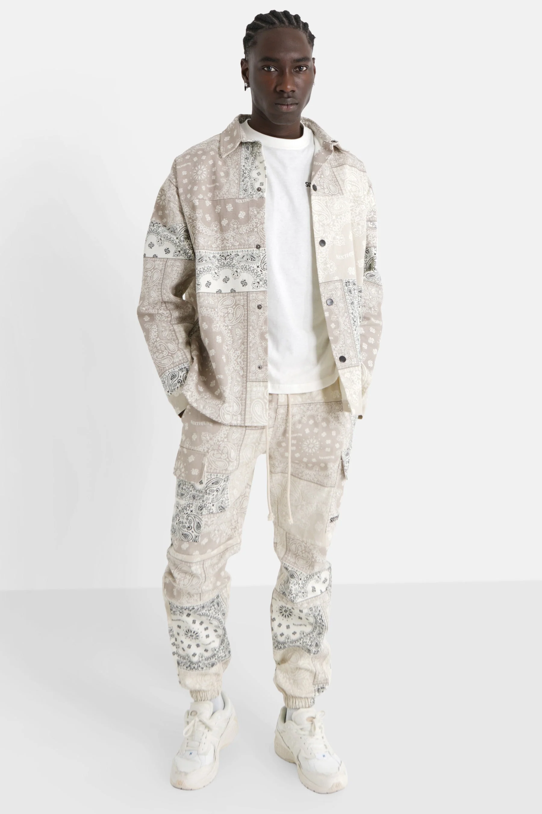 Pantalon cargo bandana patchwork Beige - Image 2