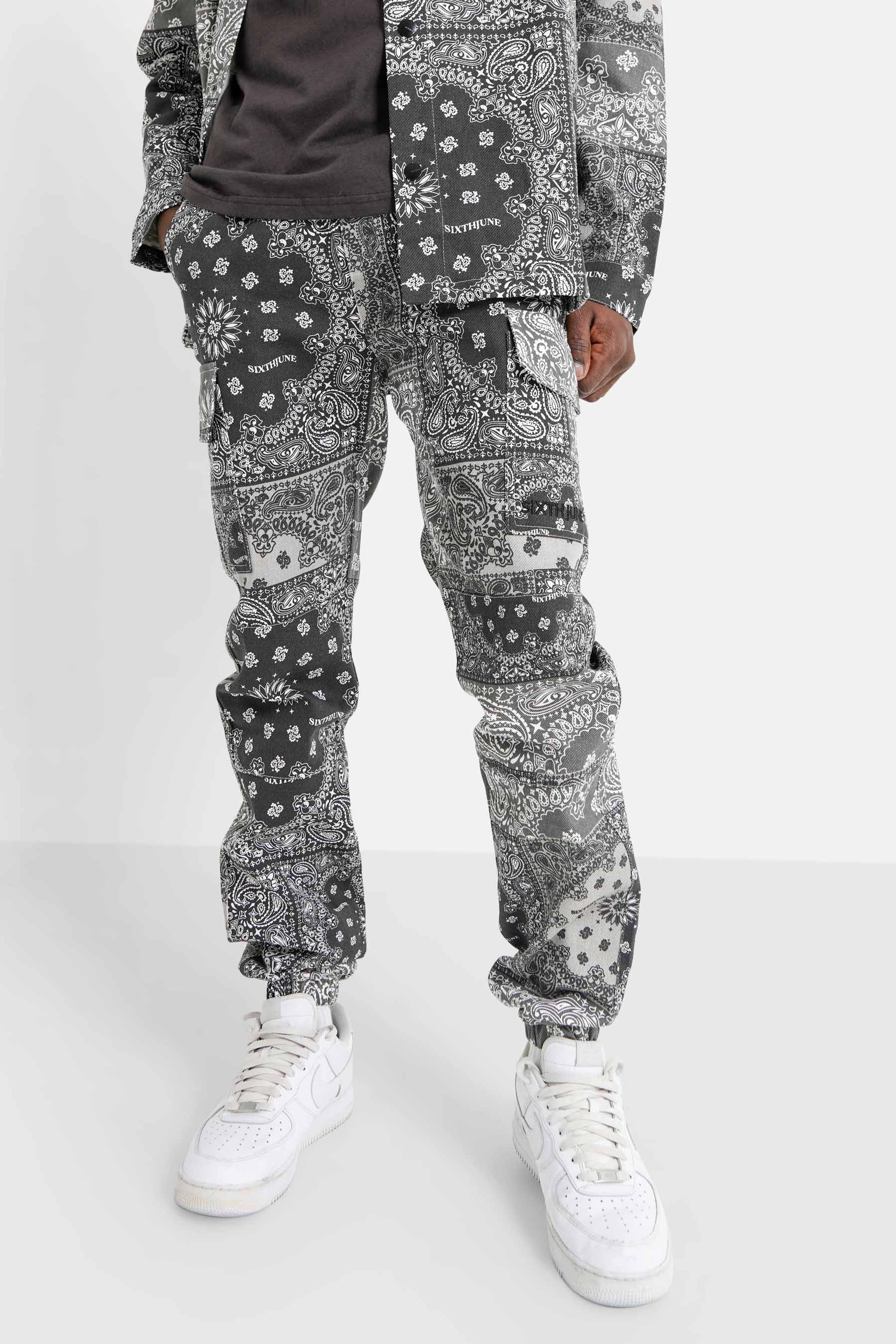 Pantalon cargo bandana patchwork Noir