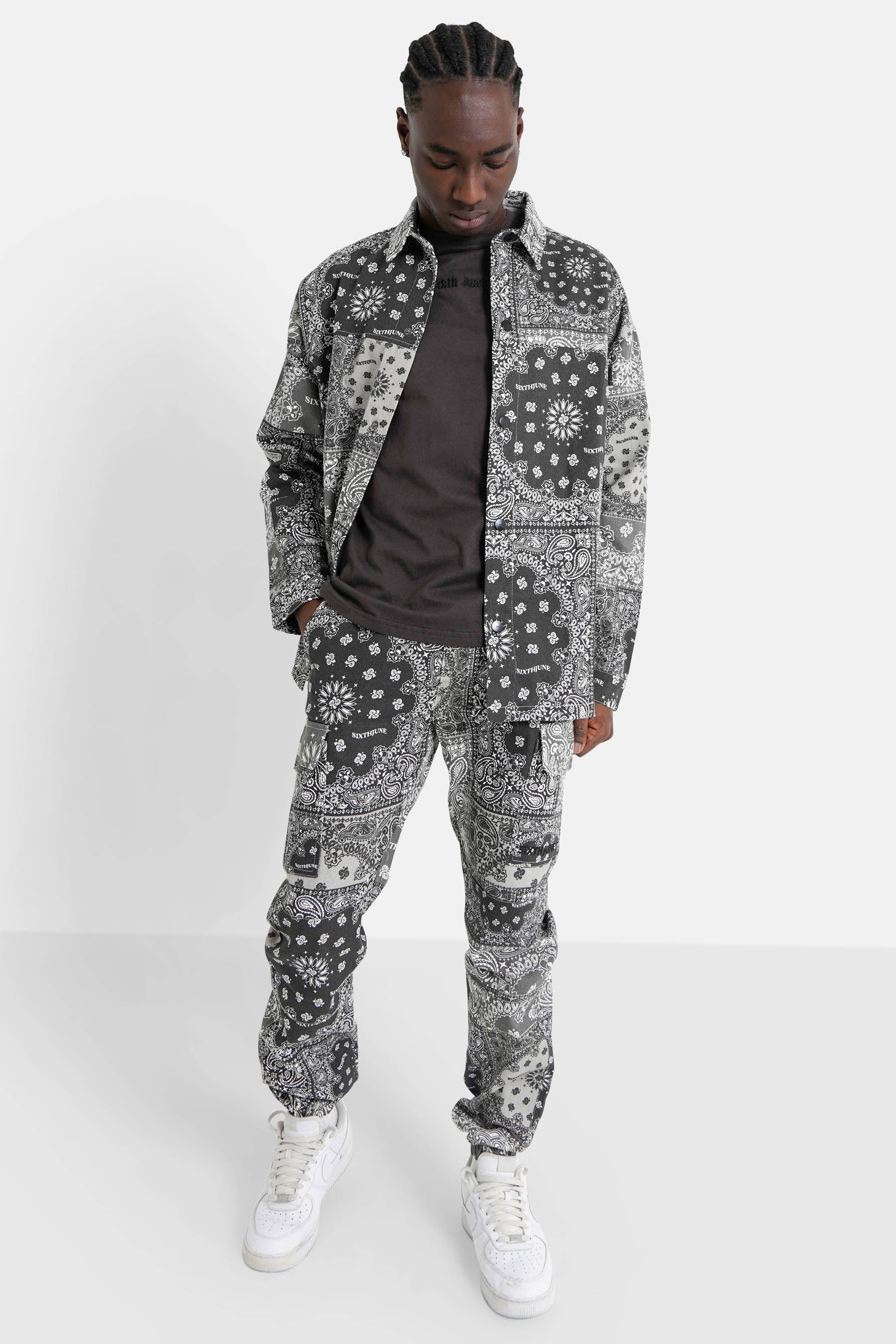 Pantalon cargo bandana patchwork Noir - Image 2