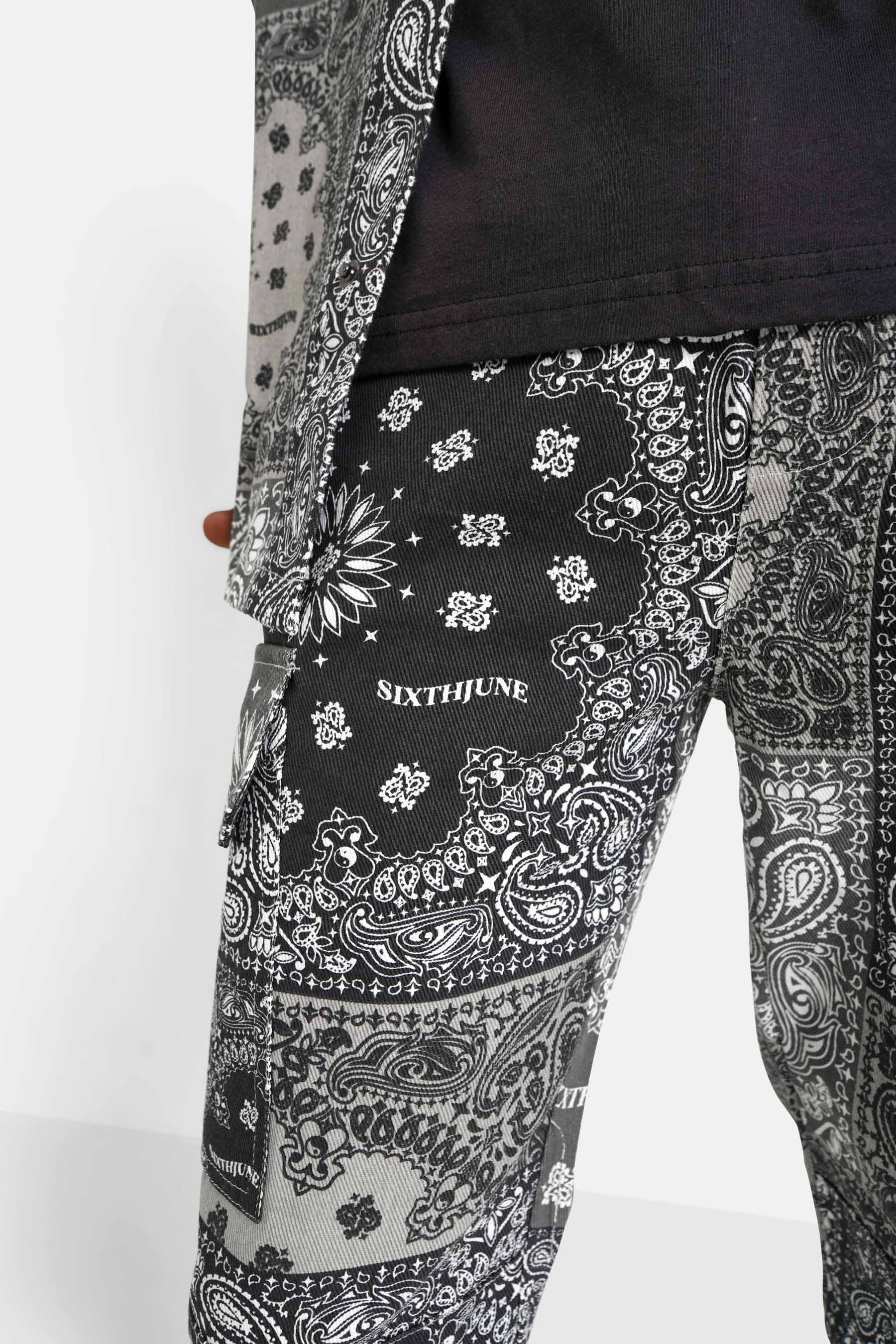 Pantalon cargo bandana patchwork Noir - Image 3