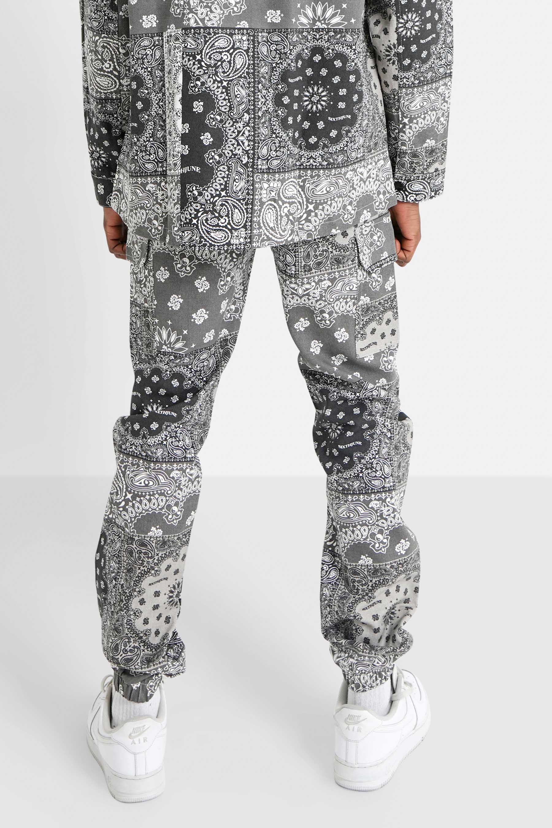 Pantalon cargo bandana patchwork Noir - Image 5