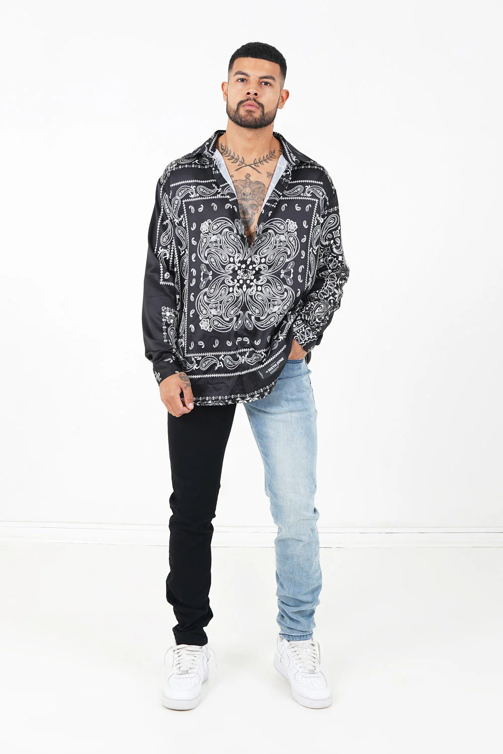 Chemise bandana fluide Noir - Image 2