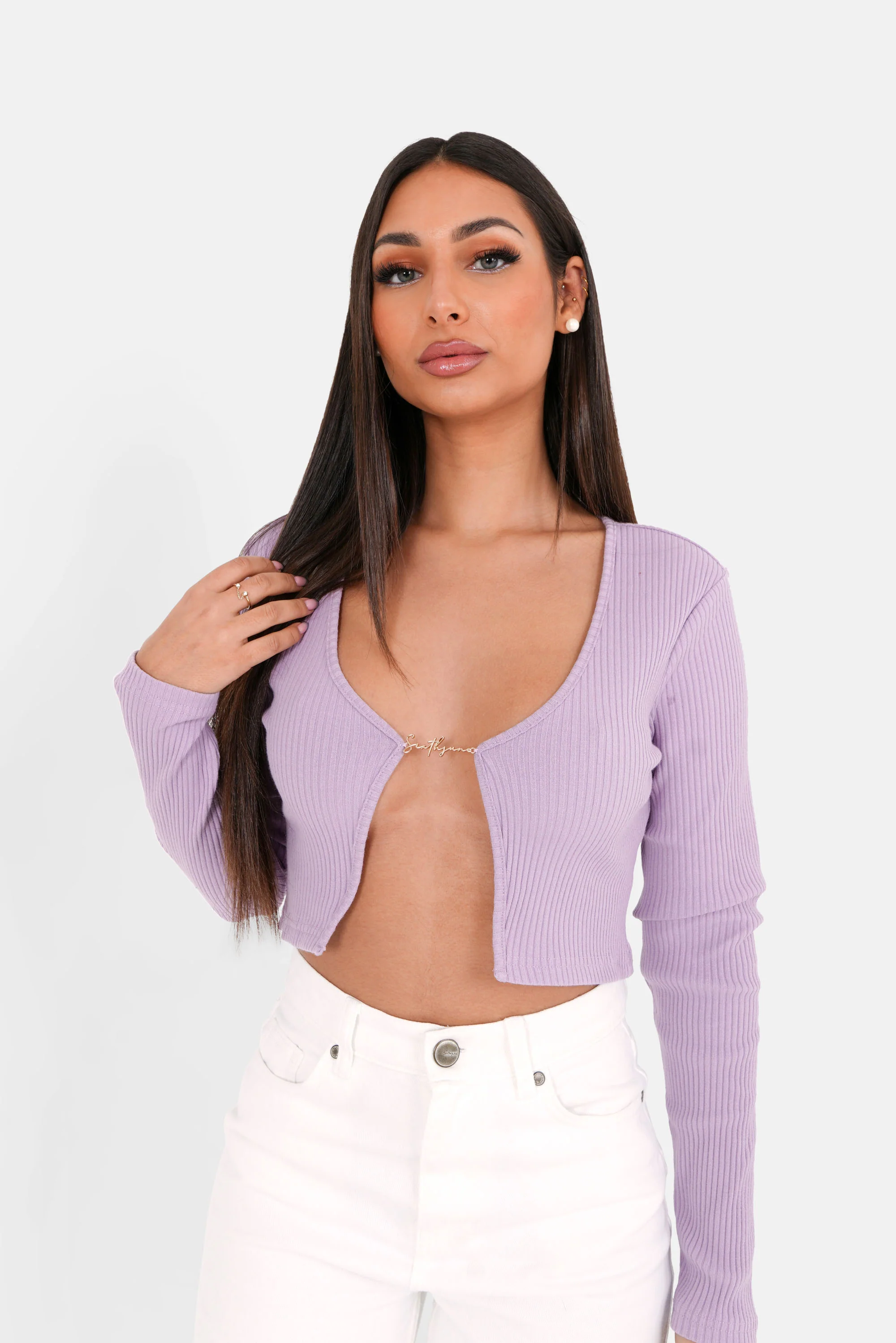 RIBBED jewel l/s top