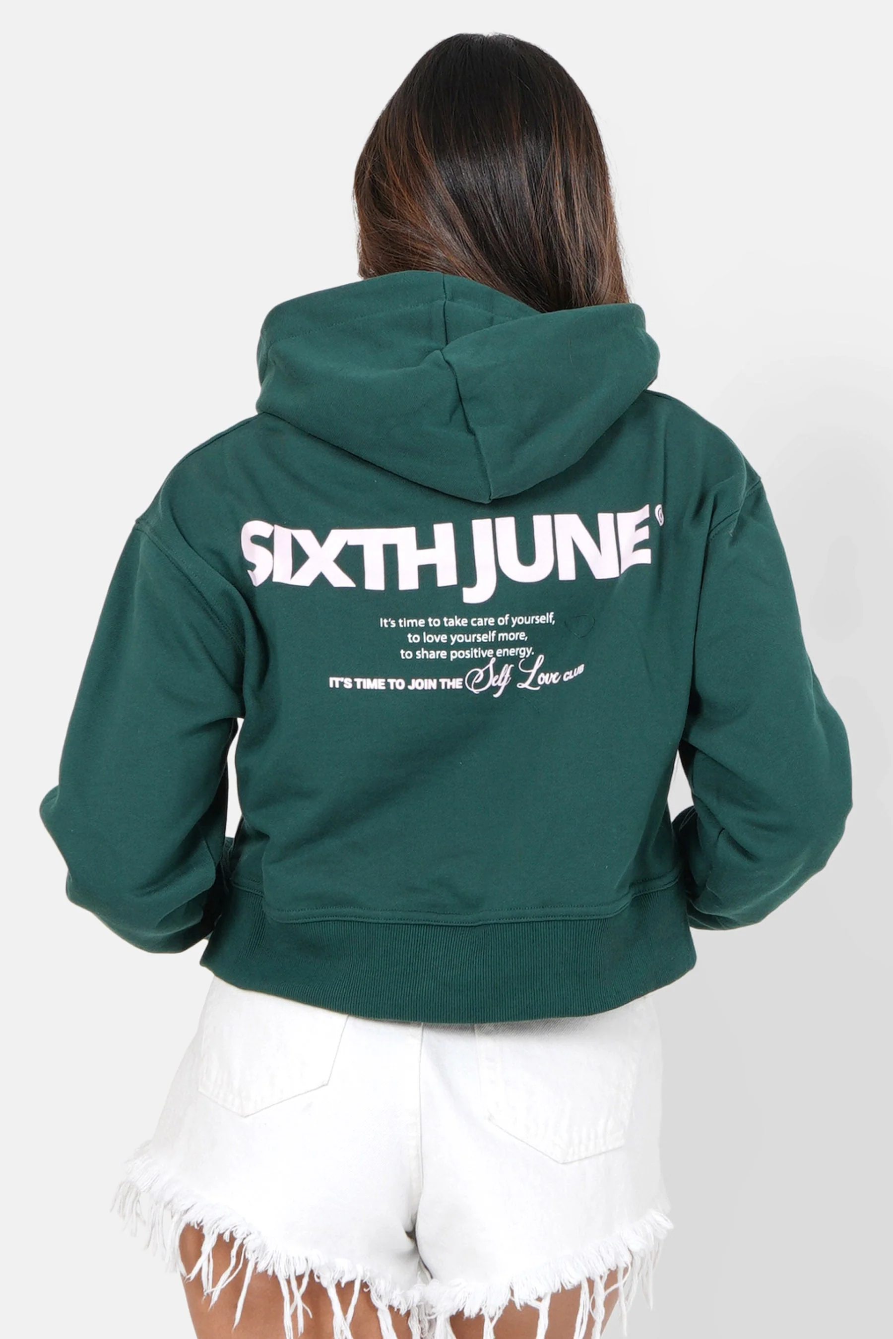 Sweatshirt capuche logo court Vert foncé