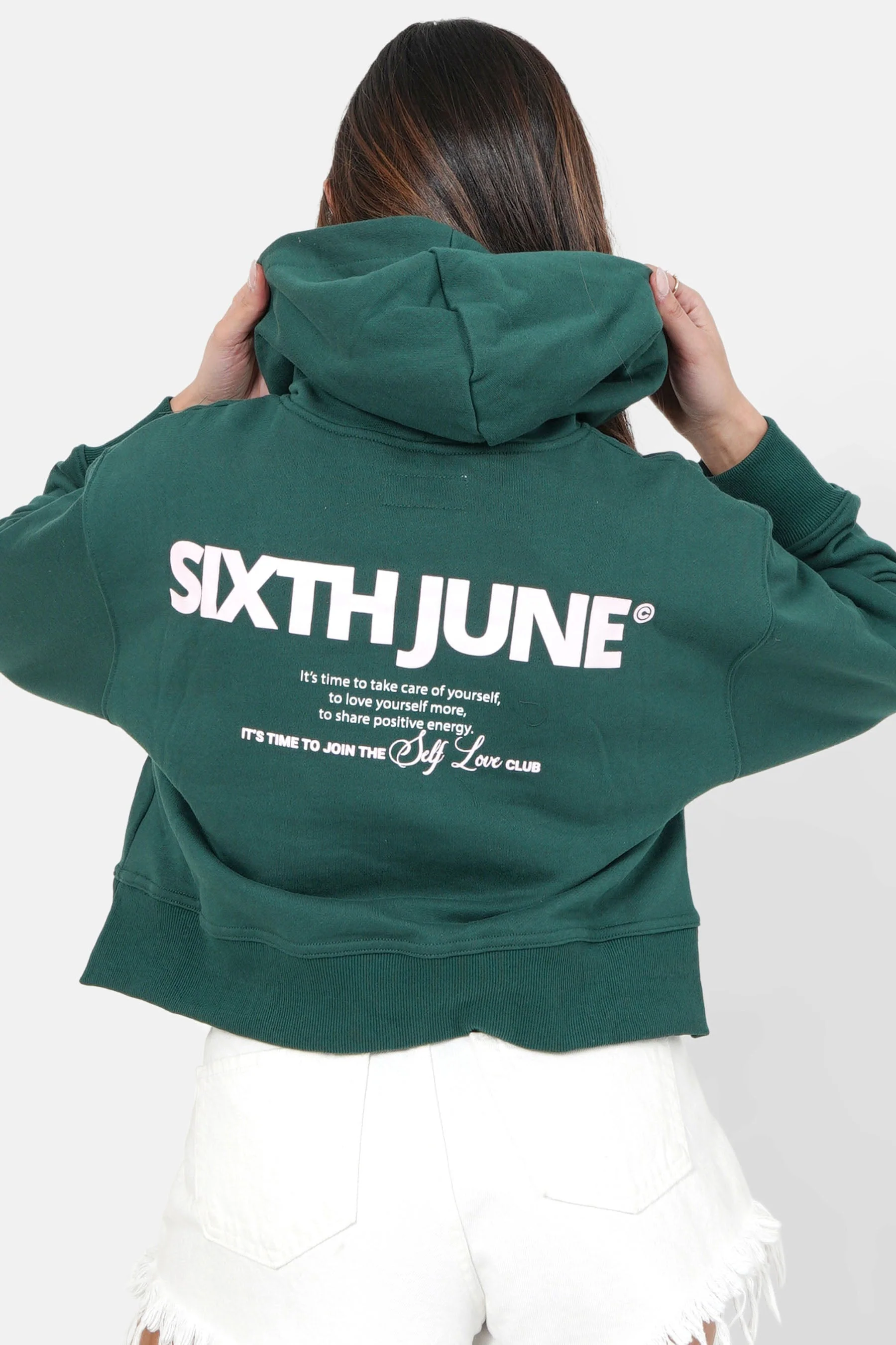 Sweatshirt capuche logo court Vert foncé - Image 5