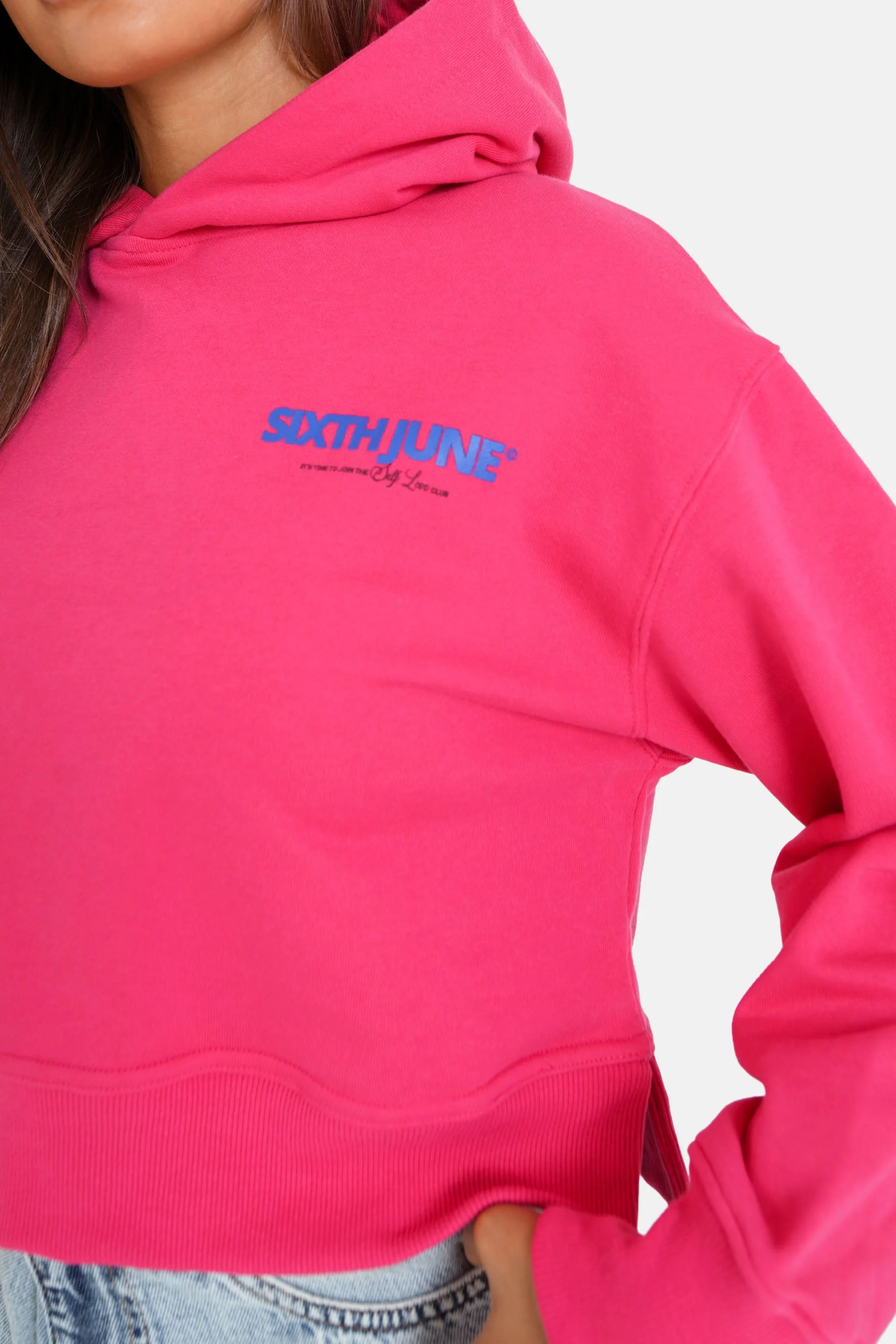 Sweatshirt capuche logo court Rose foncé - Image 3