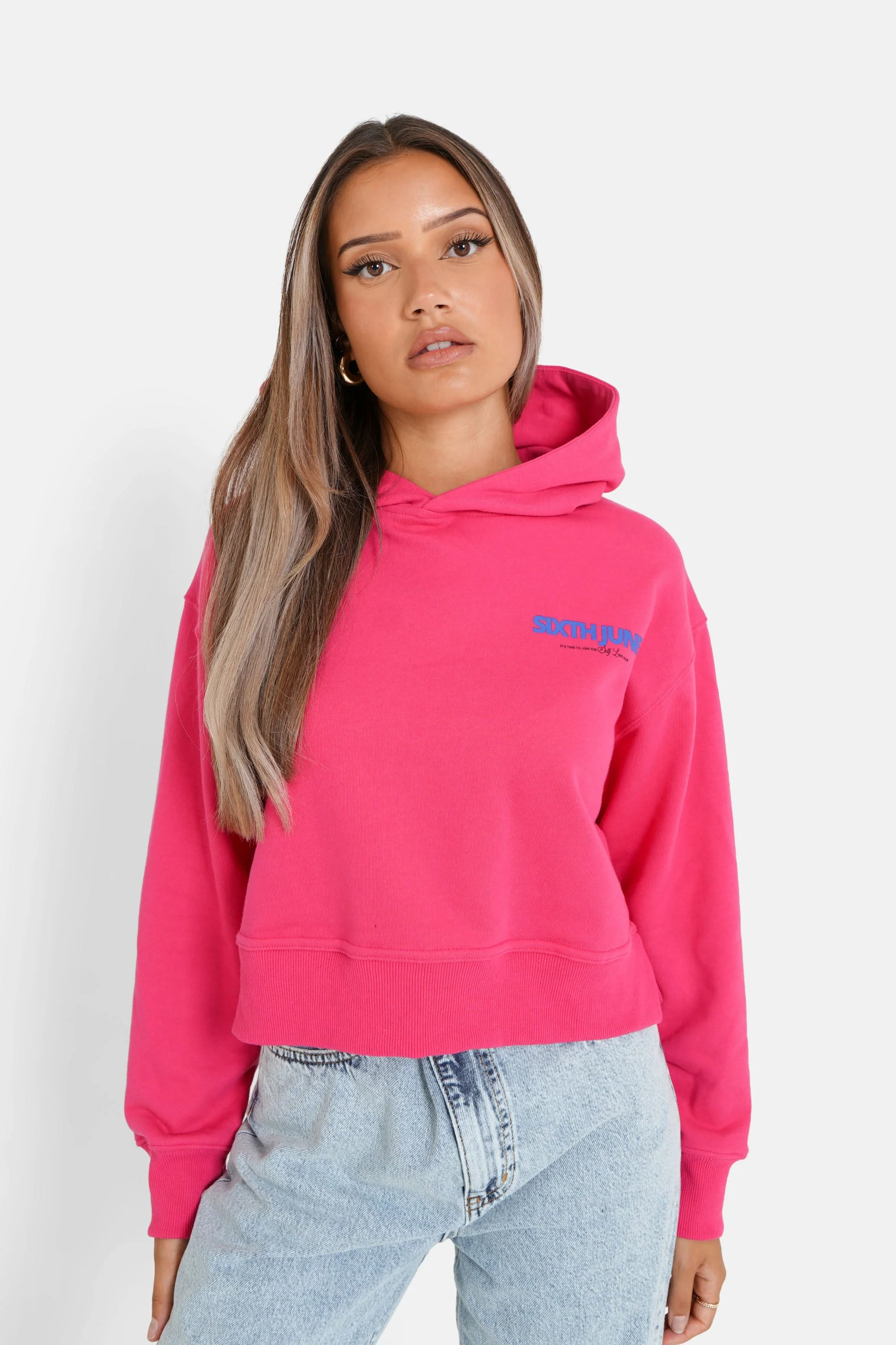 Sweatshirt capuche logo court Rose foncé - Image 5