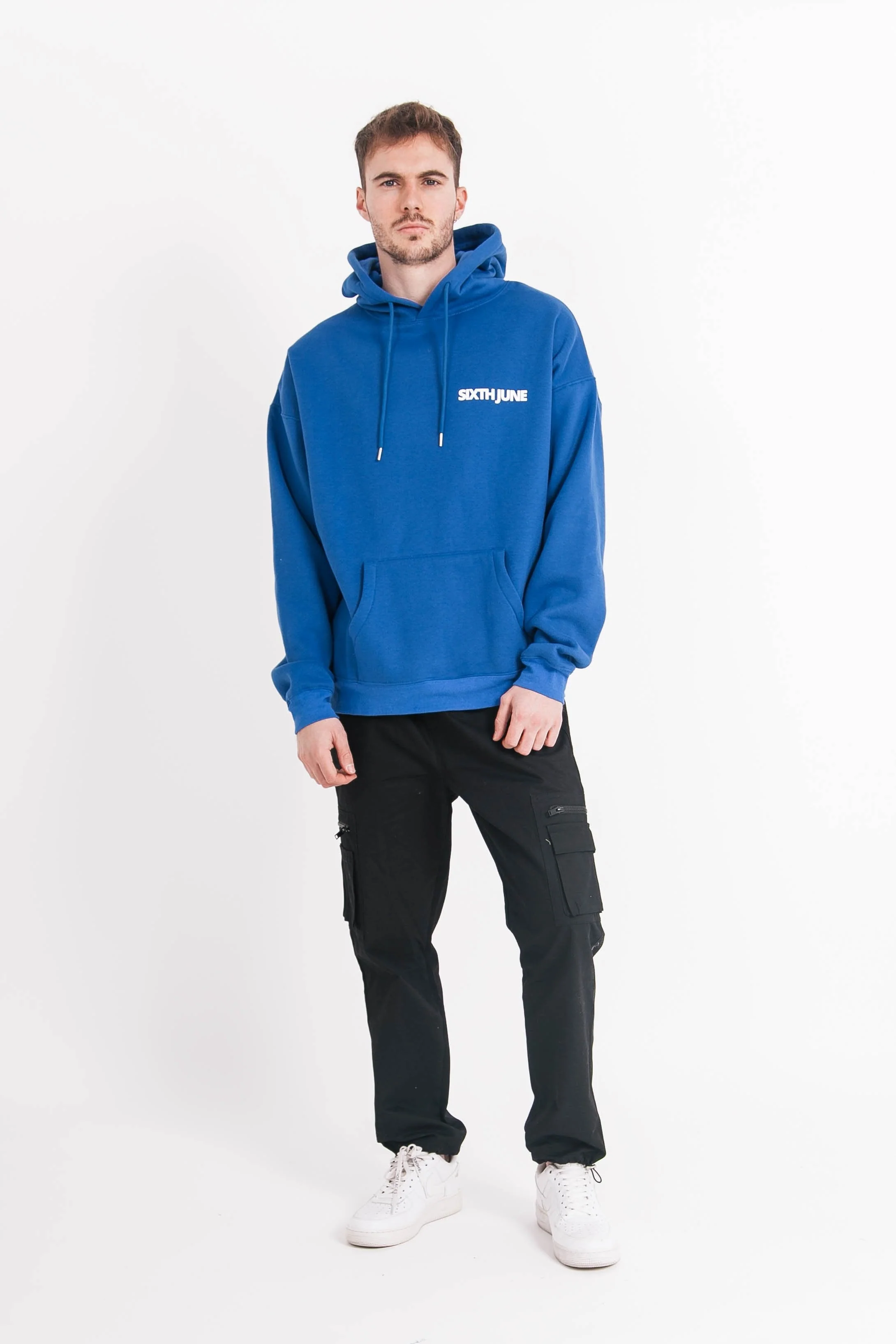 Sweat capuche oversize logo décalé Bleu - Image 2