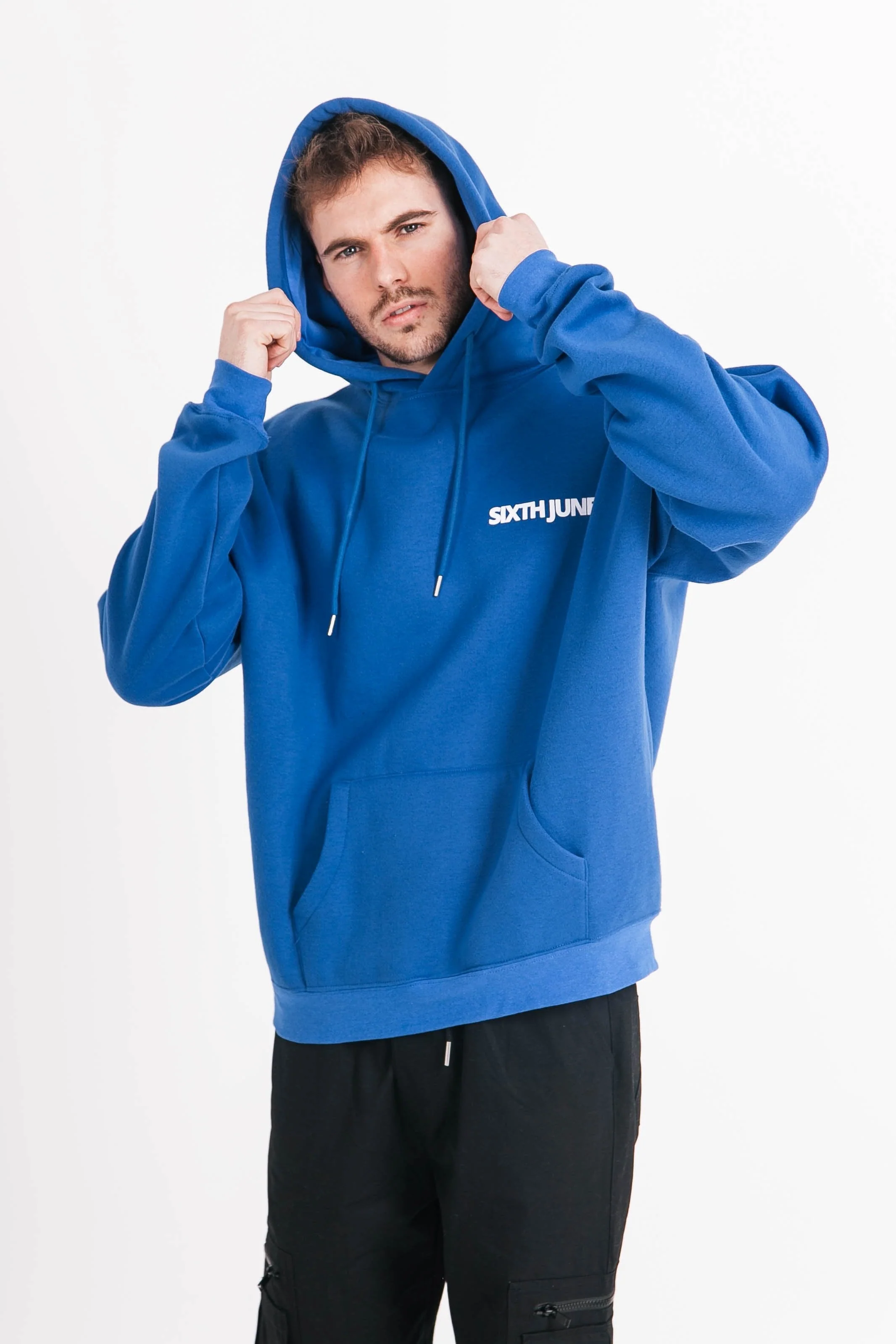 Sweat capuche oversize logo décalé Bleu - Image 6