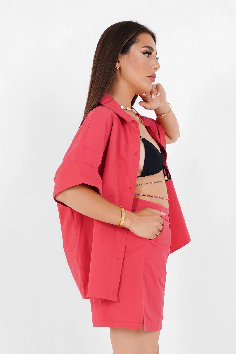 Chemise brodée unie Rose - Image 4