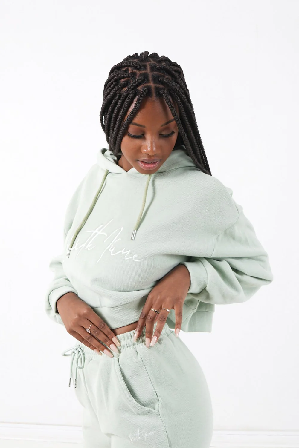 Sweatshirt capuche molletonné Vert clair - Image 4