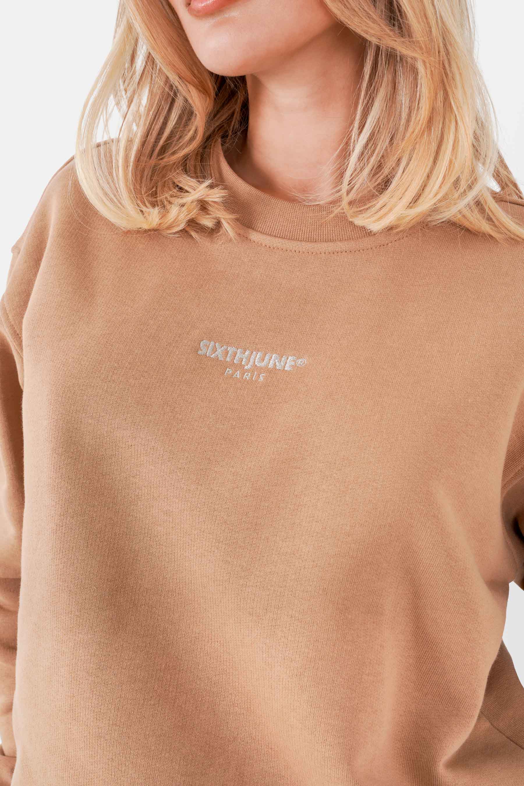 Sweatshirt basic logo brodé Beige foncé - Image 3