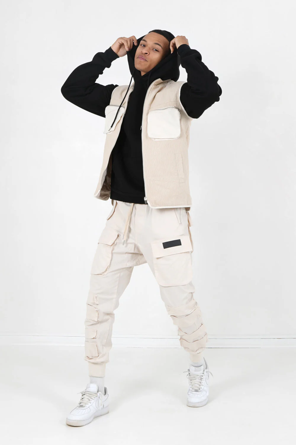 Veste sans manches bi matière Beige clair - Image 2
