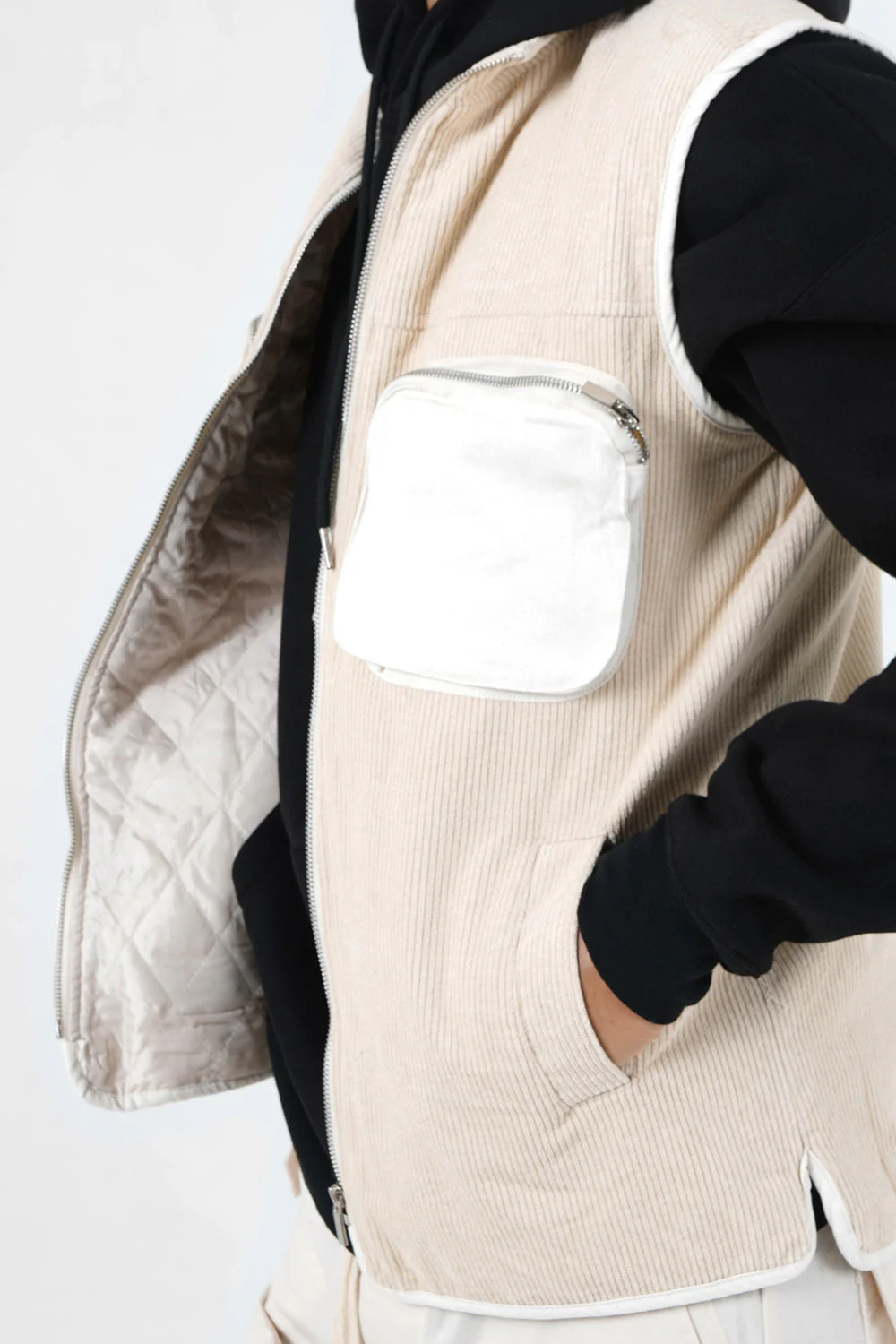 Veste sans manches bi matière Beige clair - Image 3