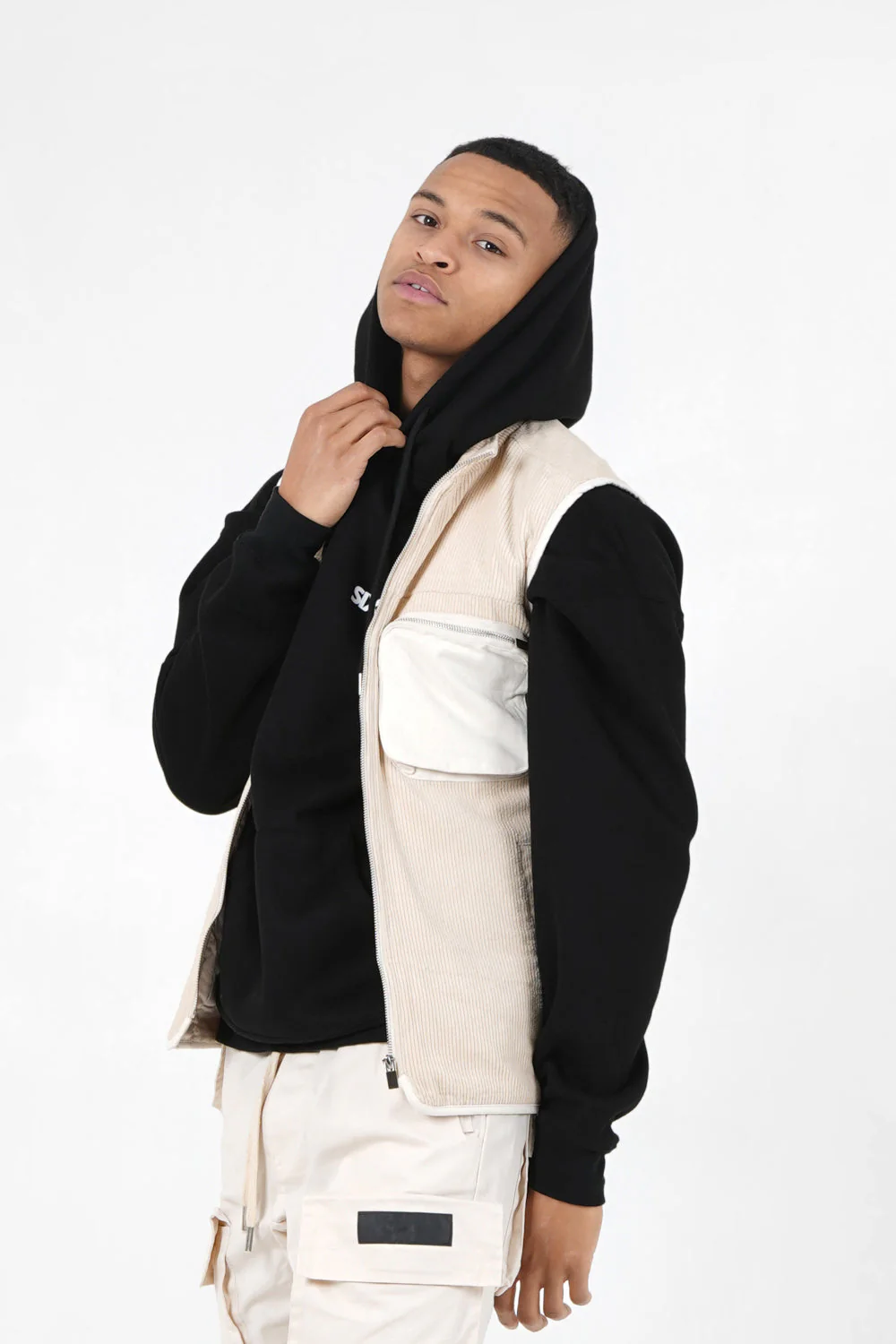 Veste sans manches bi matière Beige clair - Image 4