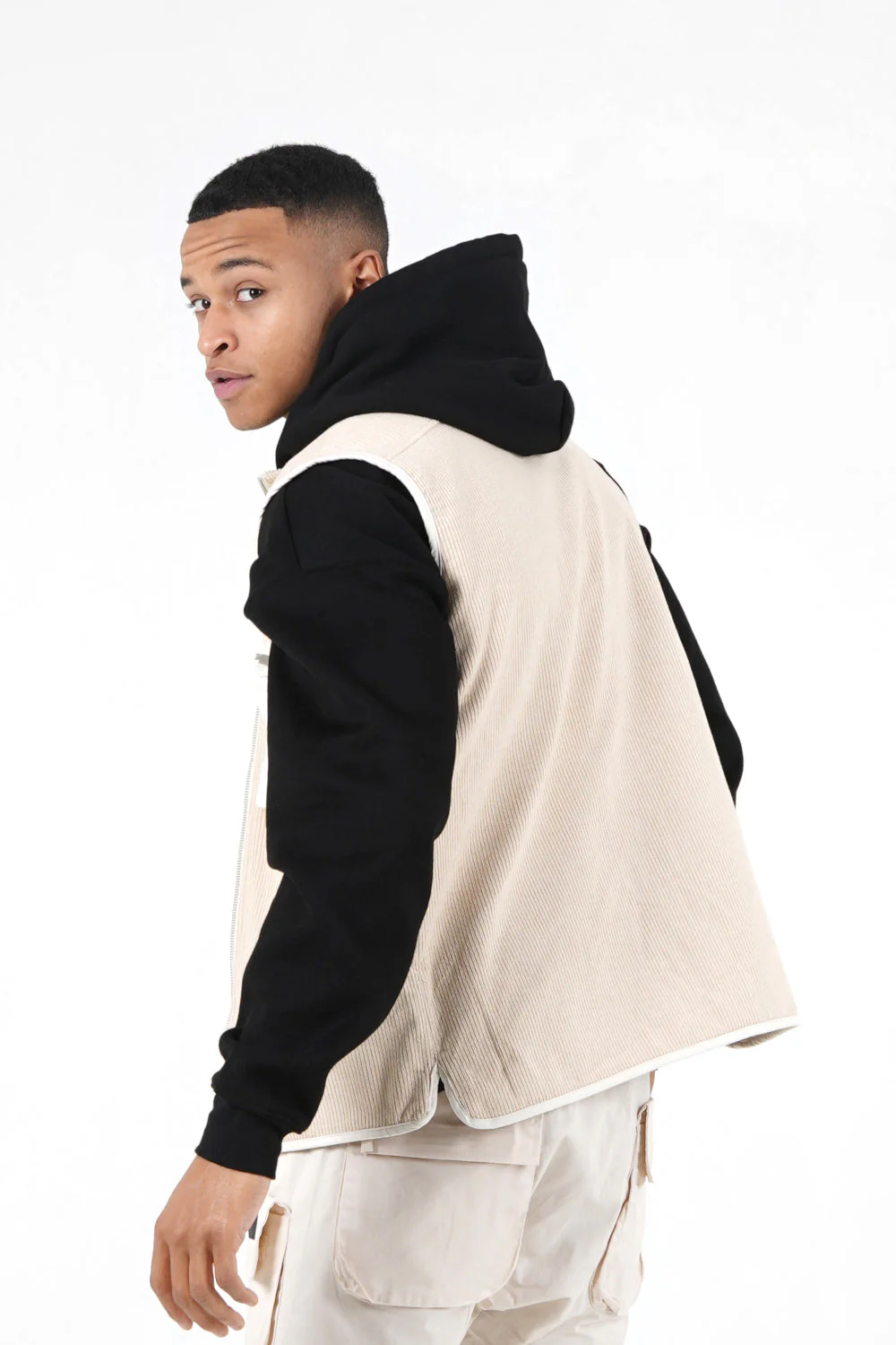 Veste sans manches bi matière Beige clair - Image 5