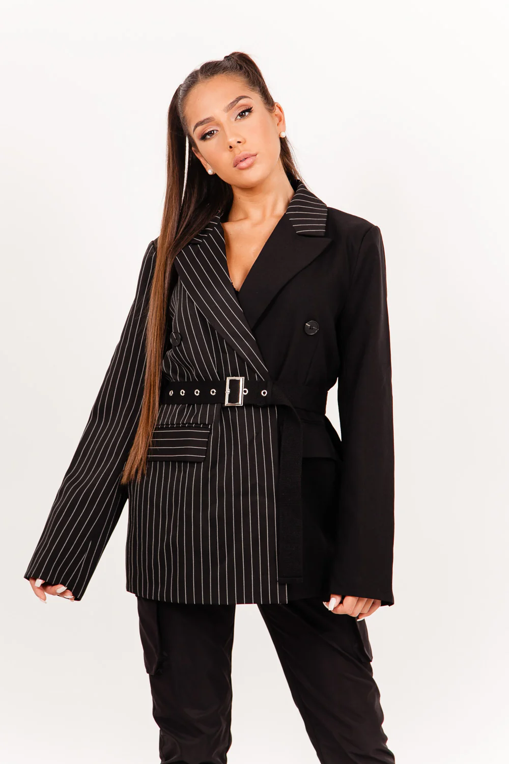 Veste blazer bicolore noir - Image 2