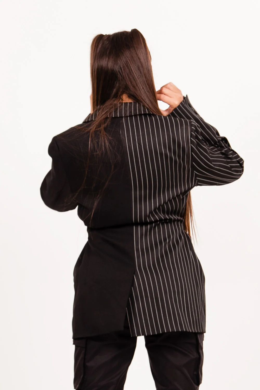 Veste blazer bicolore noir - Image 4
