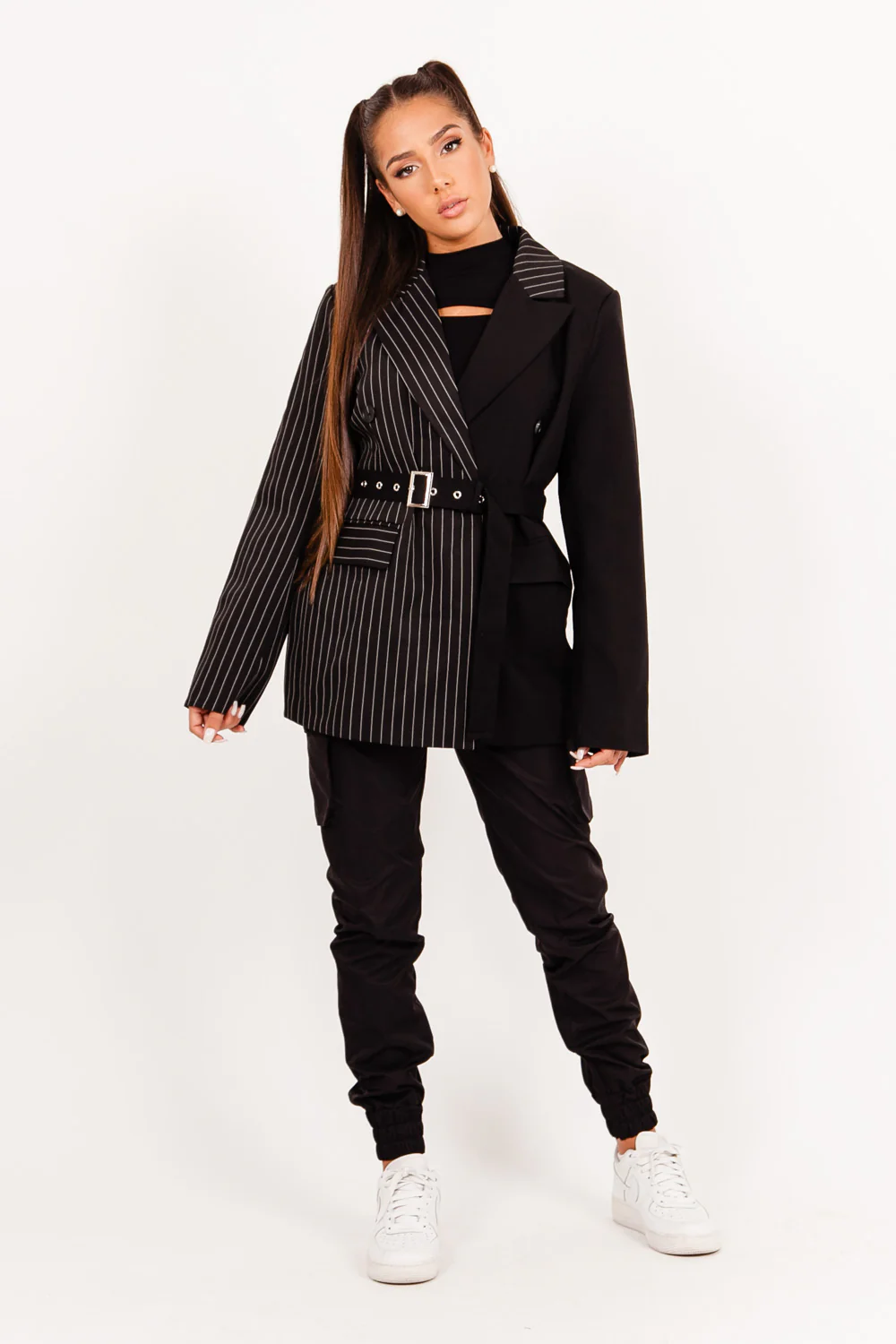 Veste blazer bicolore noir - Image 5