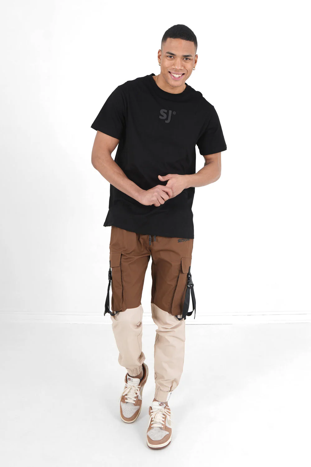 Pantalon cargo bicolore sangles Marron - Image 2