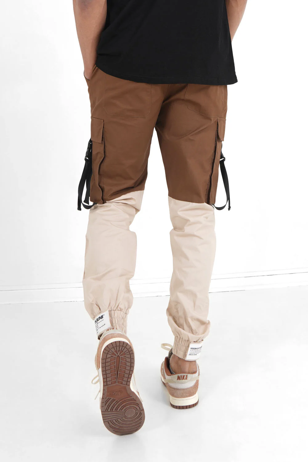 Pantalon cargo bicolore sangles Marron - Image 5