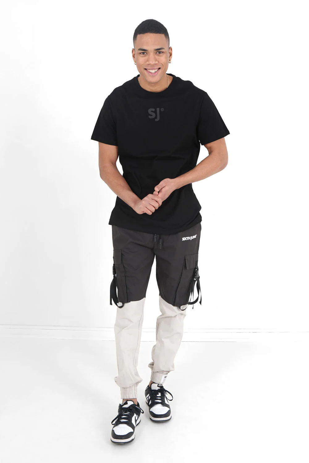 Pantalon cargo bicolore sangles Noir - Image 2