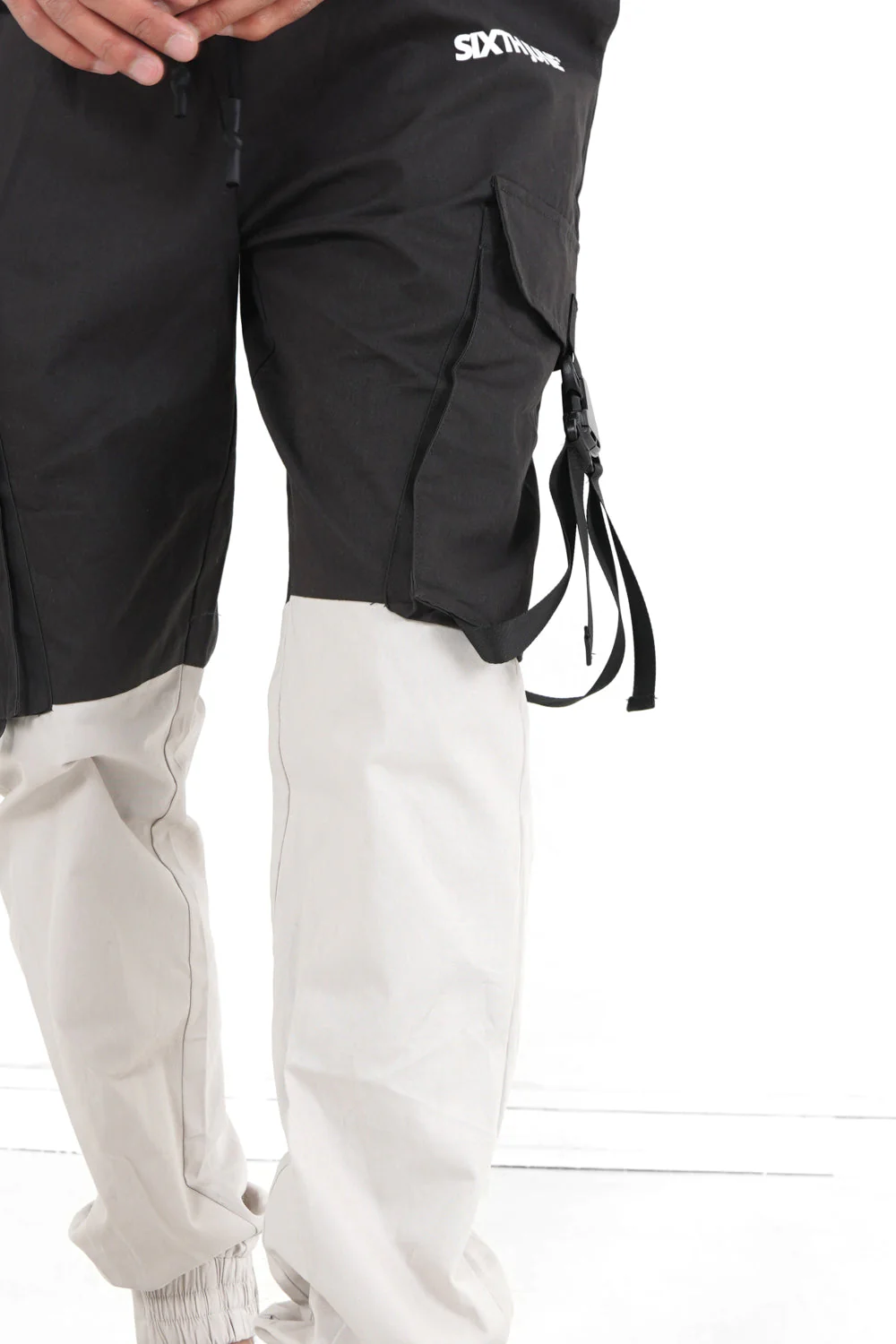 Pantalon cargo bicolore sangles Noir - Image 3