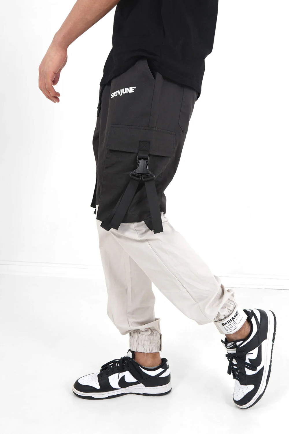 Pantalon cargo bicolore sangles Noir - Image 4