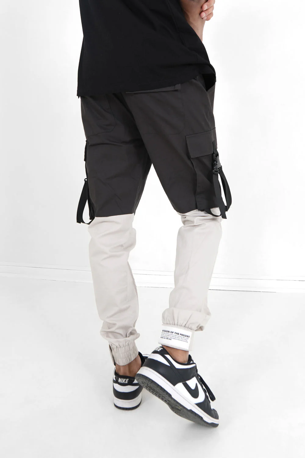 Pantalon cargo bicolore sangles Noir - Image 5
