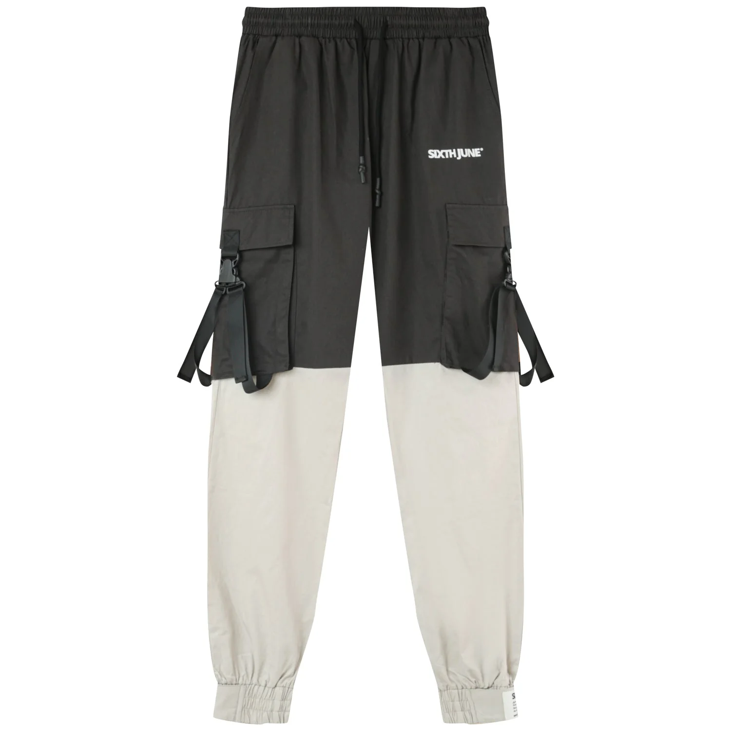 Pantalon cargo bicolore sangles Noir - Image 7