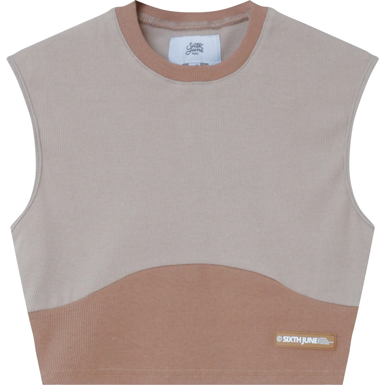 Top bicolor côtelé Beige clair - Image 6