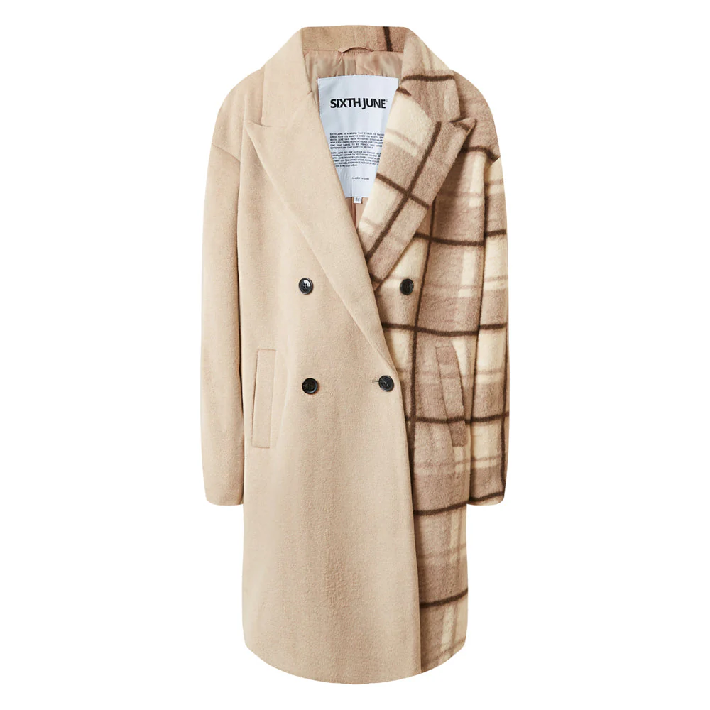 Veste longue duveteuse carreaux Beige - Image 6